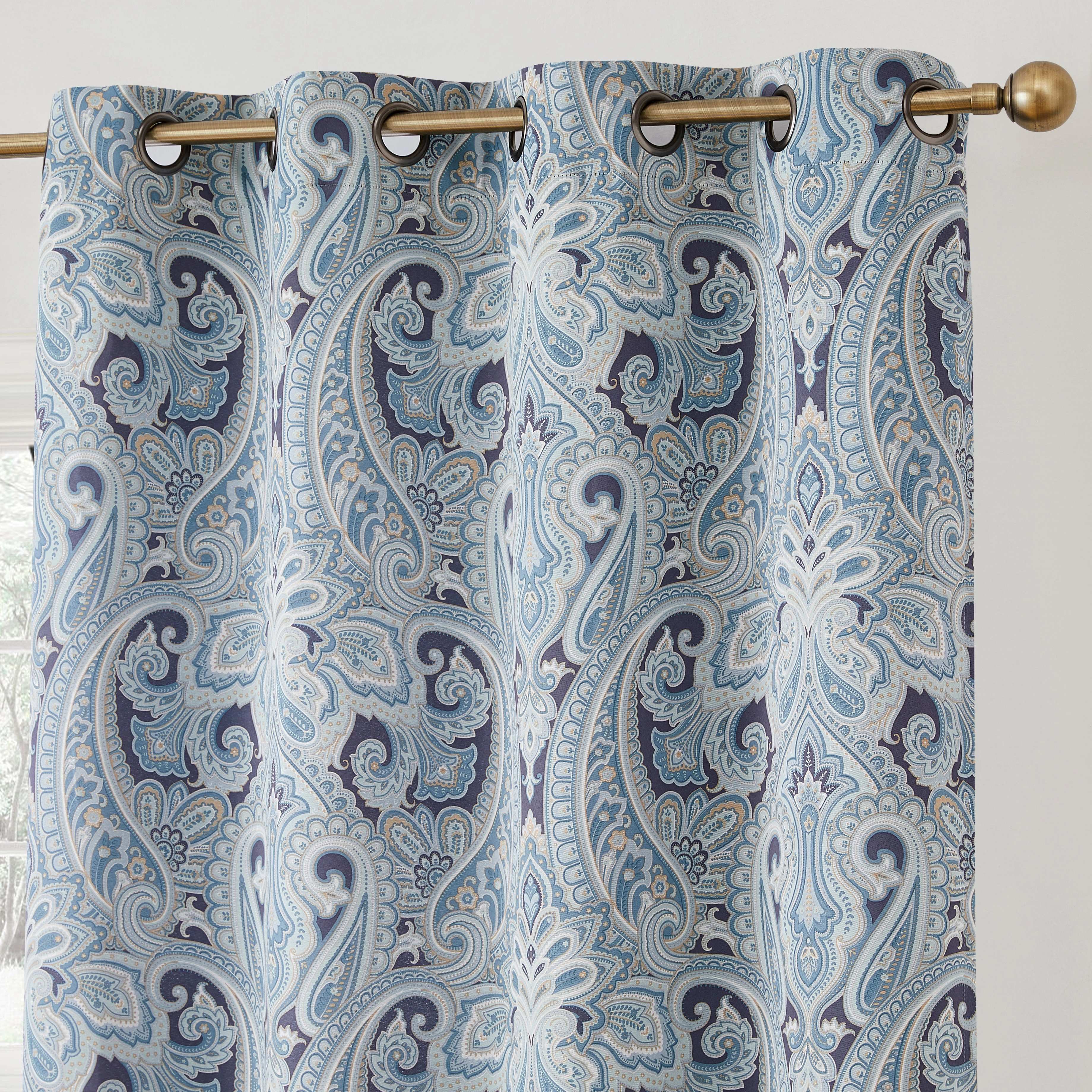 HLC.ME Paris Paisley Rod Pocket Short Scalloped Curtain Valance for Kitchen, Bathroom, Basement and Small Windows