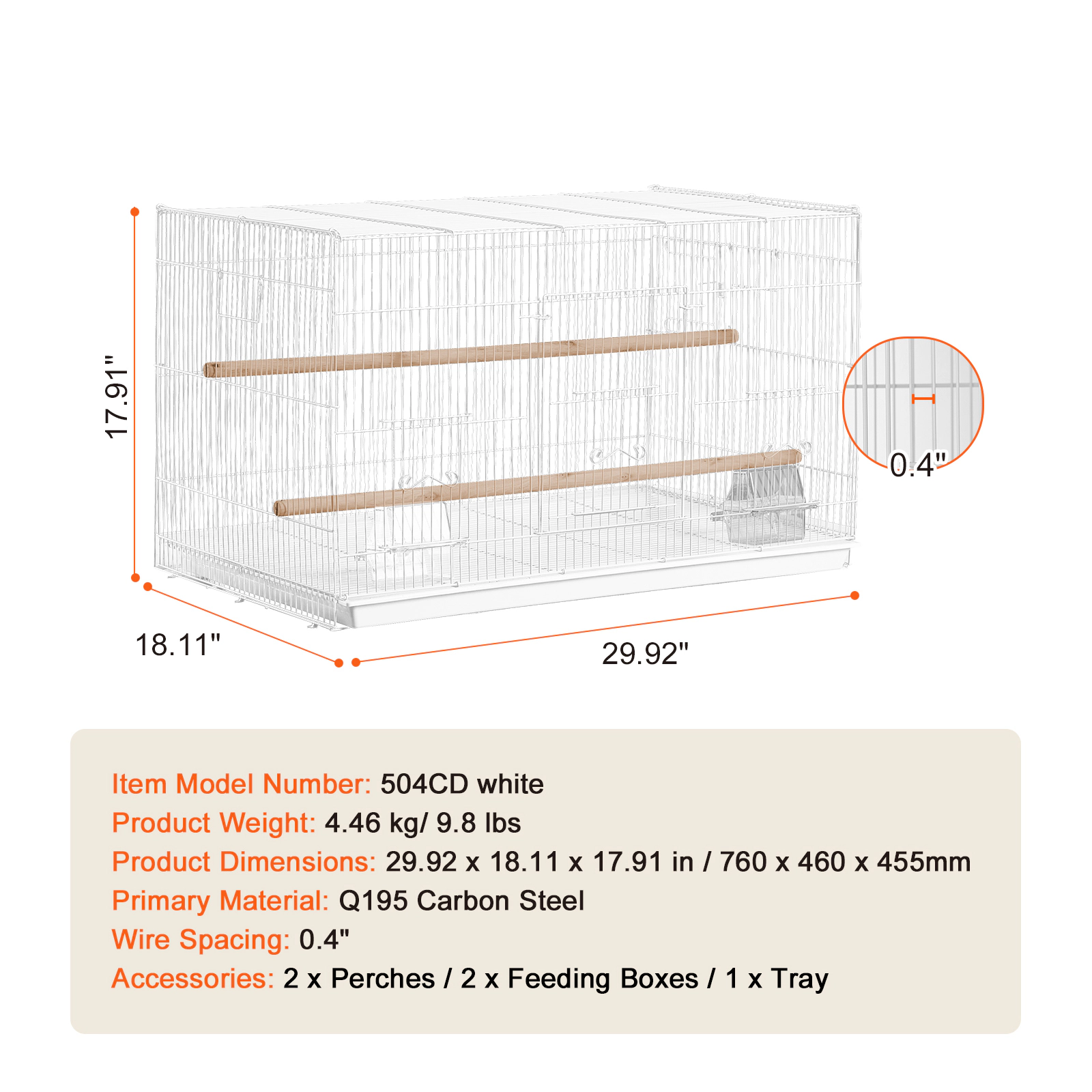 HONGGE 30 x 18 x 18 in Stackable Carbon Steel Bird Travel Cage with Handle for Small Parrots, Canaries & Finches