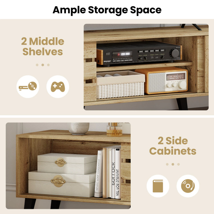 Hivvago Mid Century Modern Tv Stand For 80 Inch Tvs With Sliding Door Cabinets And Storage Shelves
