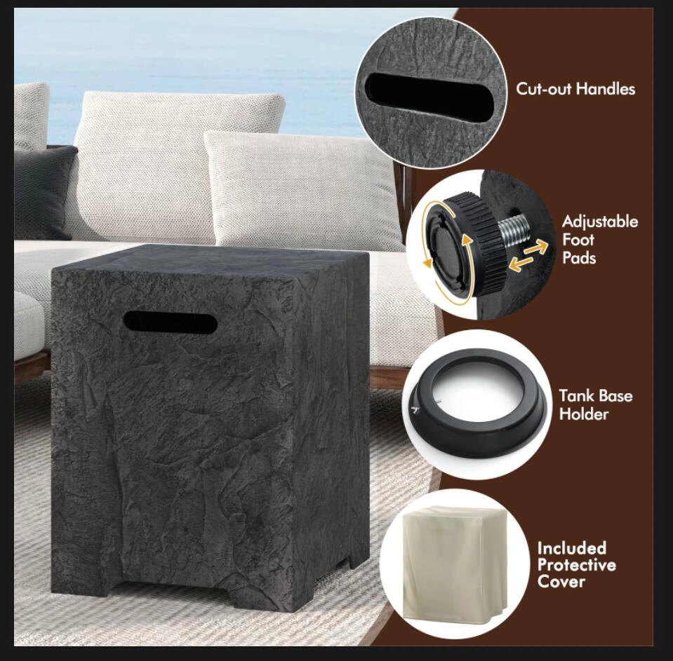 SUGIFT Propane Tank Cover Side Table for 20-lb Gas Cylinder Outdoor Fire Pit Gray