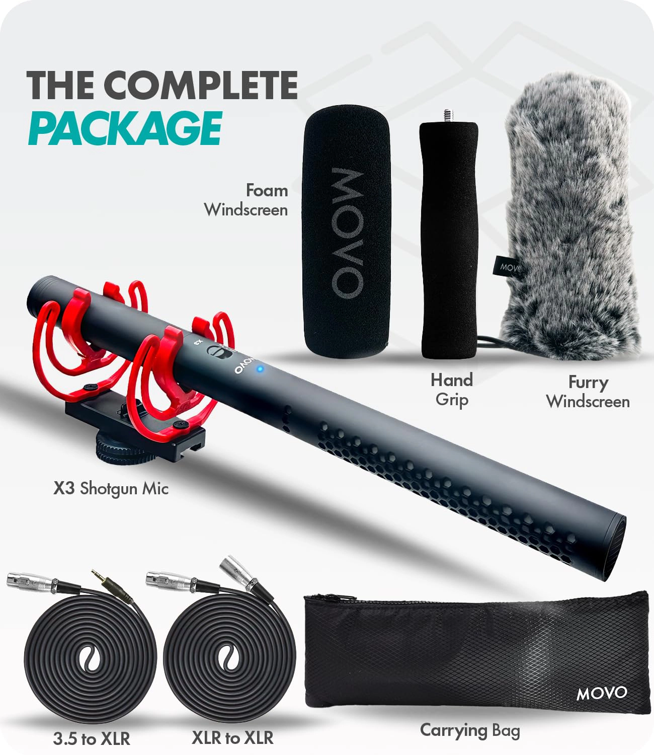 Movo X3-II Shotgun Microphone for Camera – 11" XLR Supercardioid Boom Mic for Filmmaking, DSLR Video, Interviews
