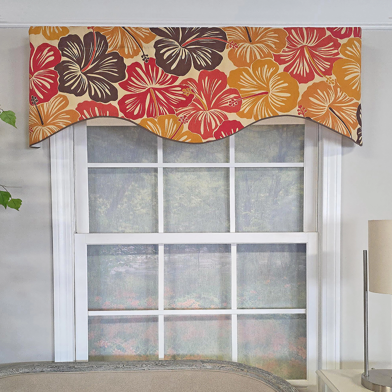 RLF Home Wild Hibiscus Cornice 100% Cotton Rod Pocket Lined  Window Valance 50" x 17" Multi