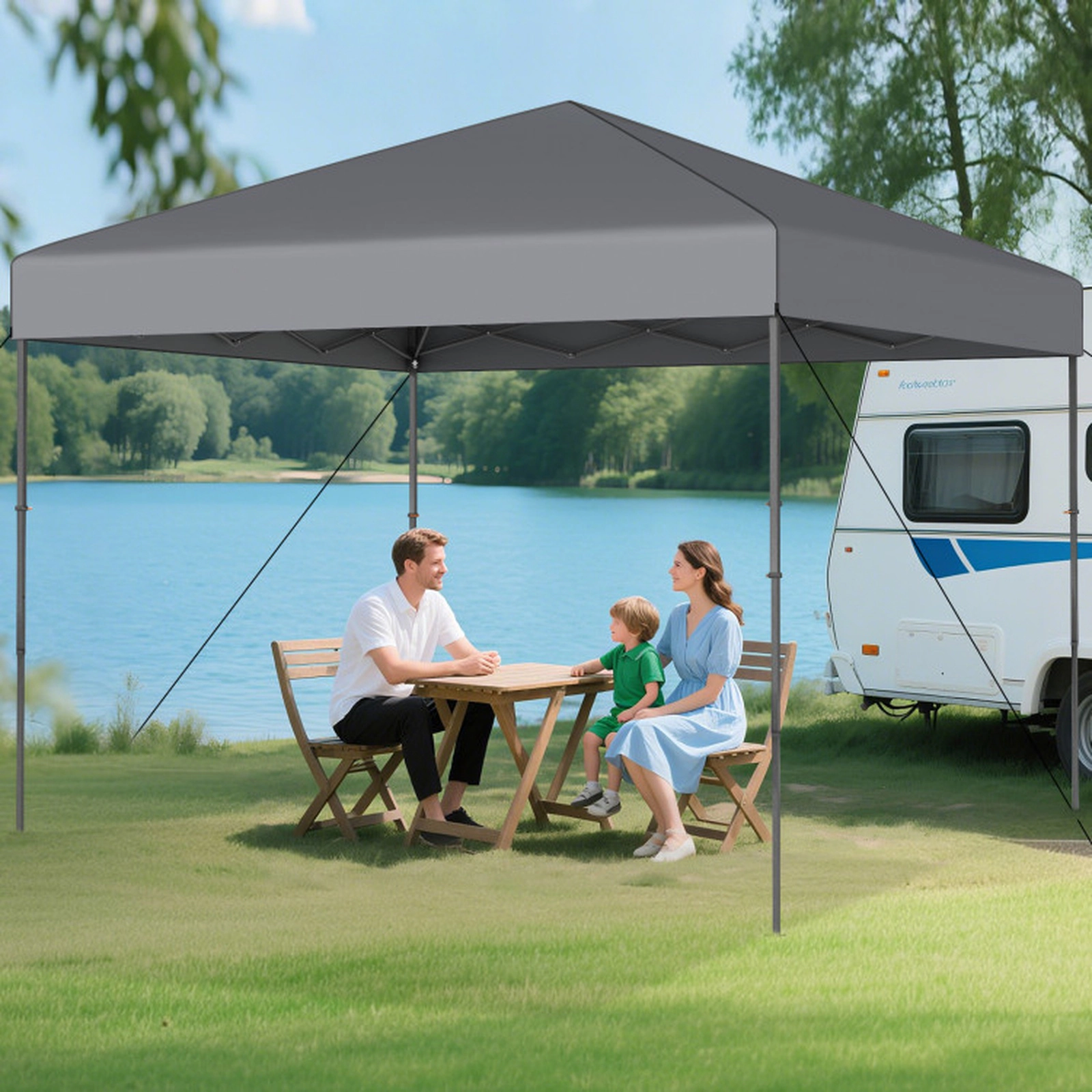 SUGIFT Gray Lightweight Pop Up Canopy Tent with Carrying Bag and 8 Metal Ground Stakes 10-ft W 10-ft D 8.3-ft H