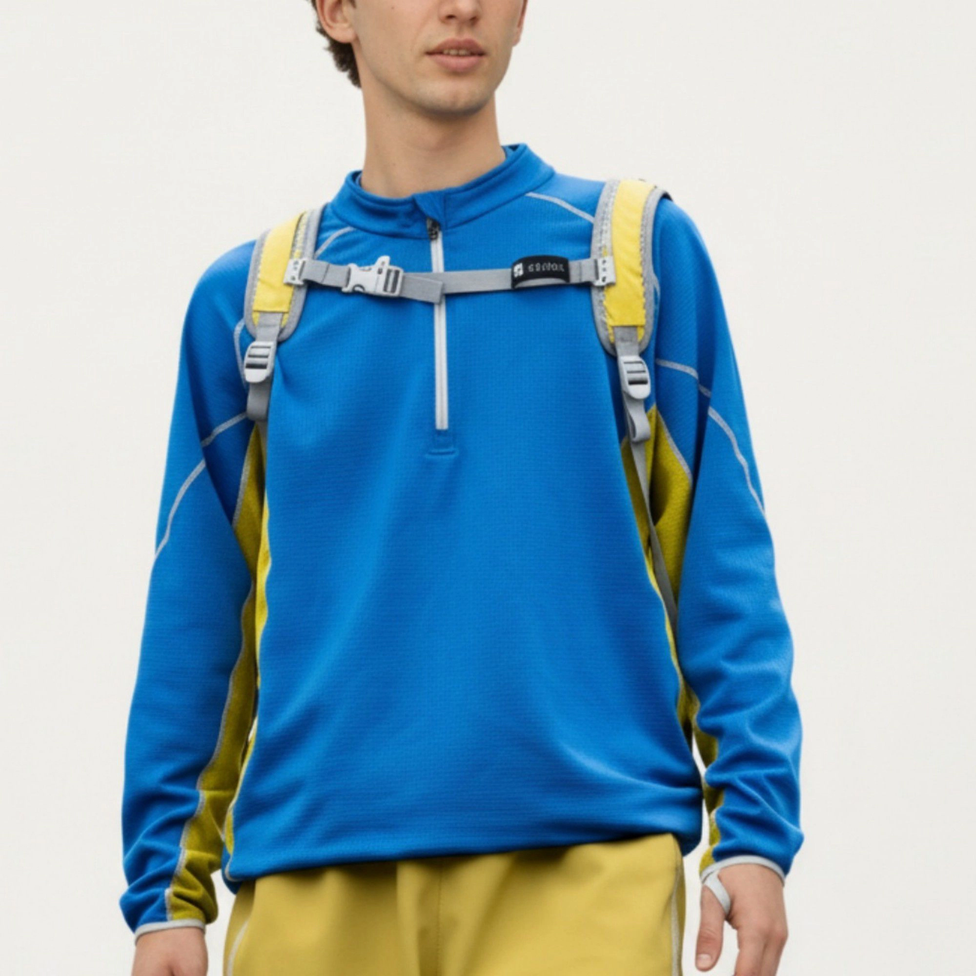 Anna-Kaci Men's Long Sleeve Half-Zip Pullover Top with Textured Knit Fabric and Contrast Panel Detailing