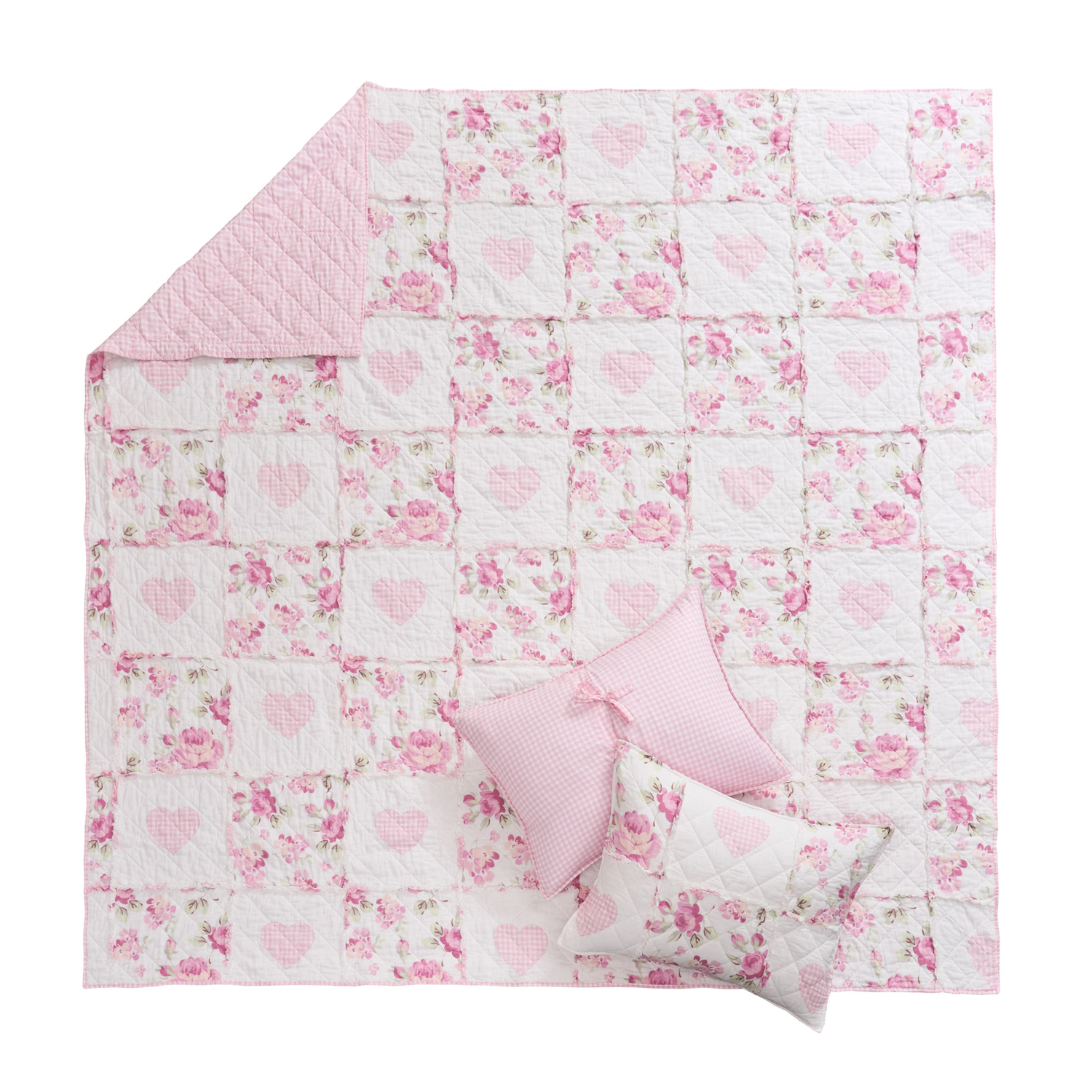 Greenland Home Fashions 100% Cotton Face 100% Microfiber Veronica's Hearts Quilt 3 Piece Set