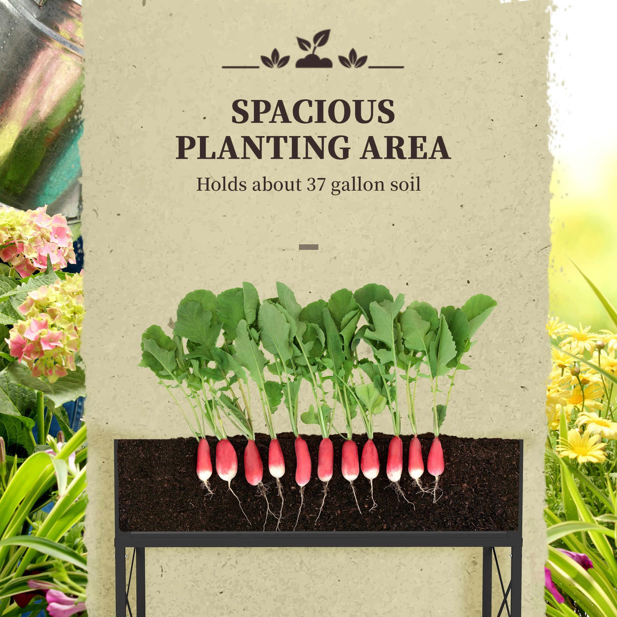 HONGGE Galvanized Raised Garden Bed, Metal Planter Box with Legs, Storage Shelf and Bed Liner