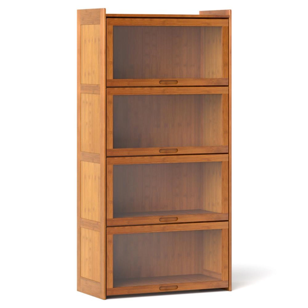 Hivvago 4-Tier Bamboo Bookcase with Doors for Study Room Living