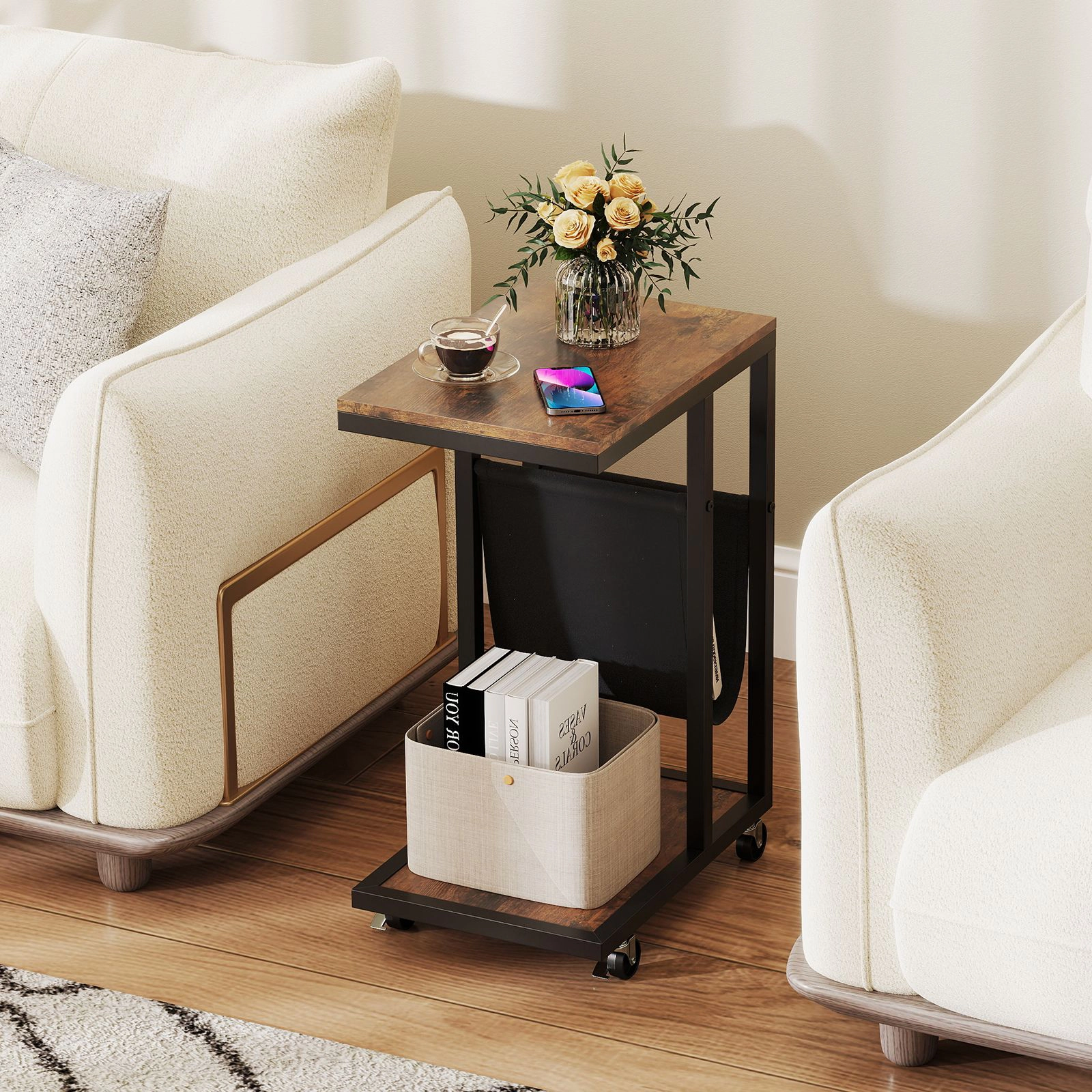 SlickBlue C Shaped Side Table with Canvas Storage Pouch