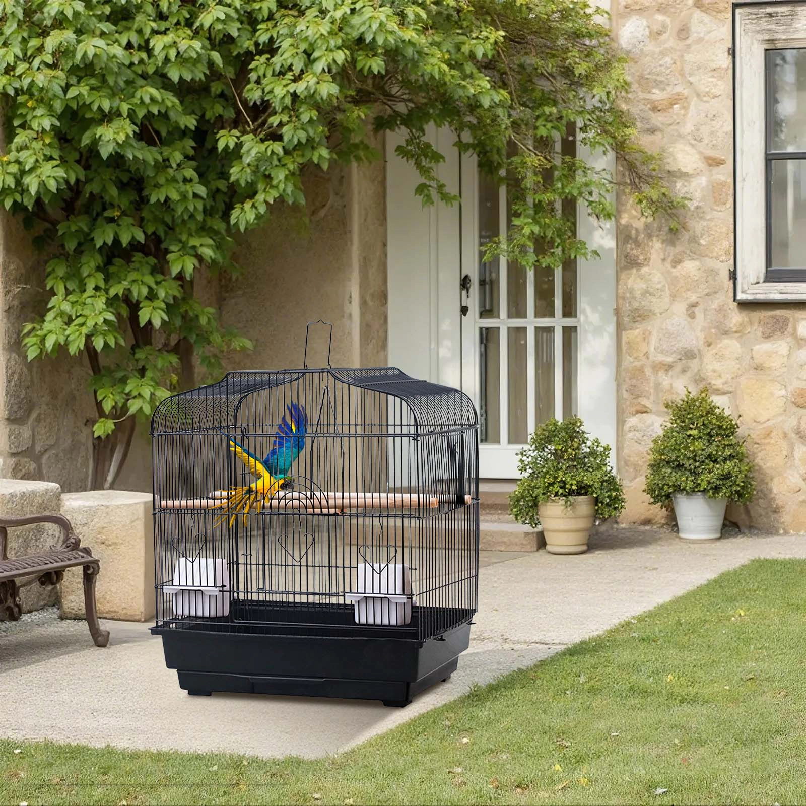 Portable Metal Travel Bird Cage, Lightweight Display Aviary for Parrots Small Pet Birds, Black