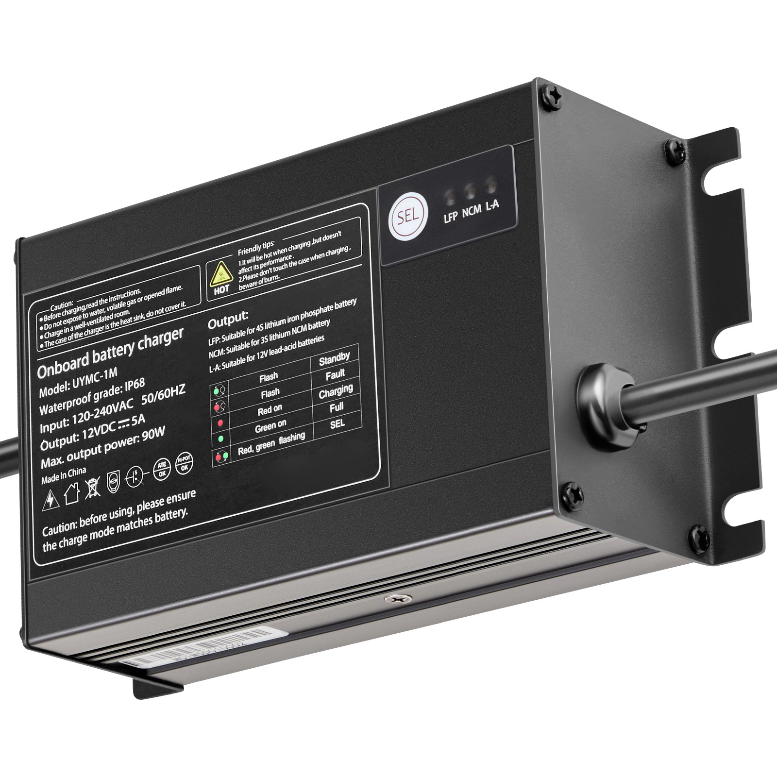 HONGGE Marine Battery Charger, 12V Onboard Boat Charger, IP68 Waterproof Smart On-Board Battery Charger