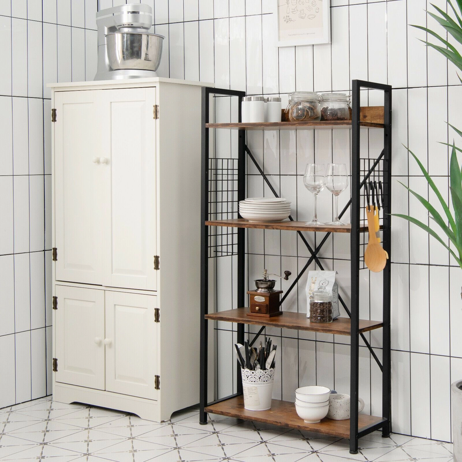 SlickBlue 4-Tier Industrial Bookcase, Adjustable Wooden Shelves