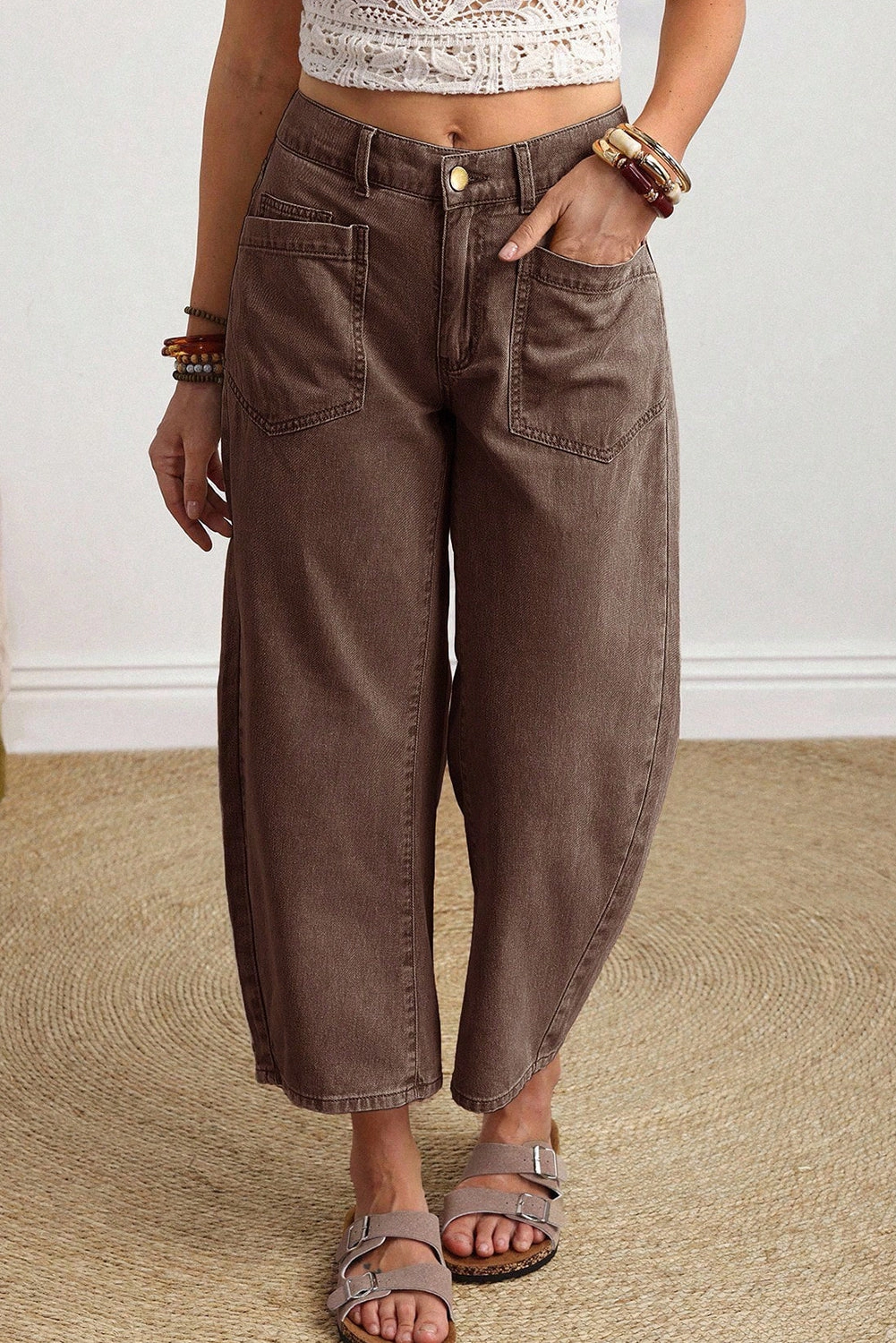 Threaded Pear Rhea ankle Length Barrel Jeans