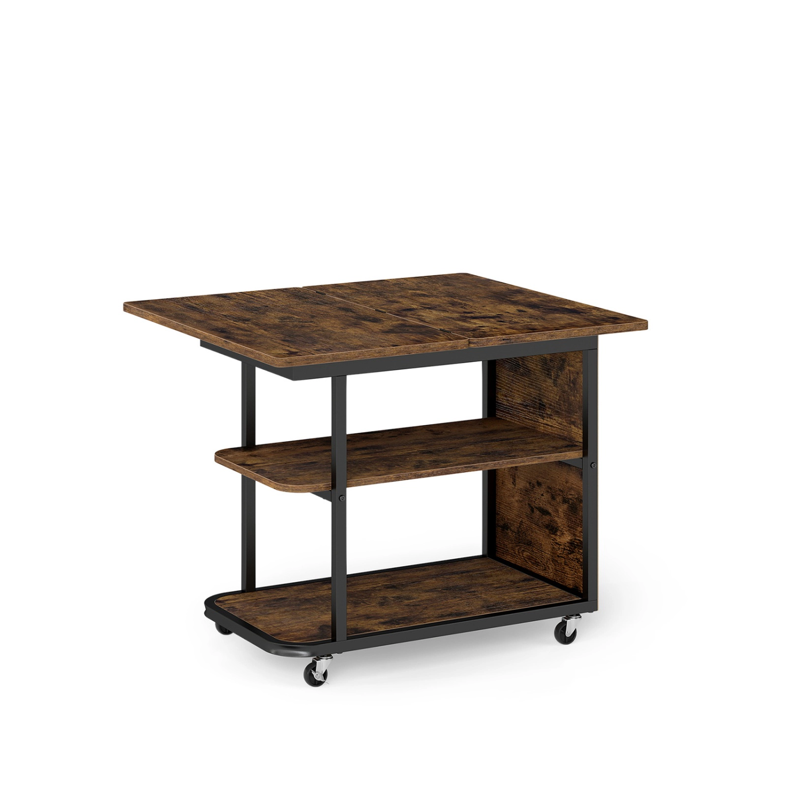 SUGIFT Mobile Nightstand Rustic Brown with 360 Degree Swivel Foldable Top and 2 Shelves
