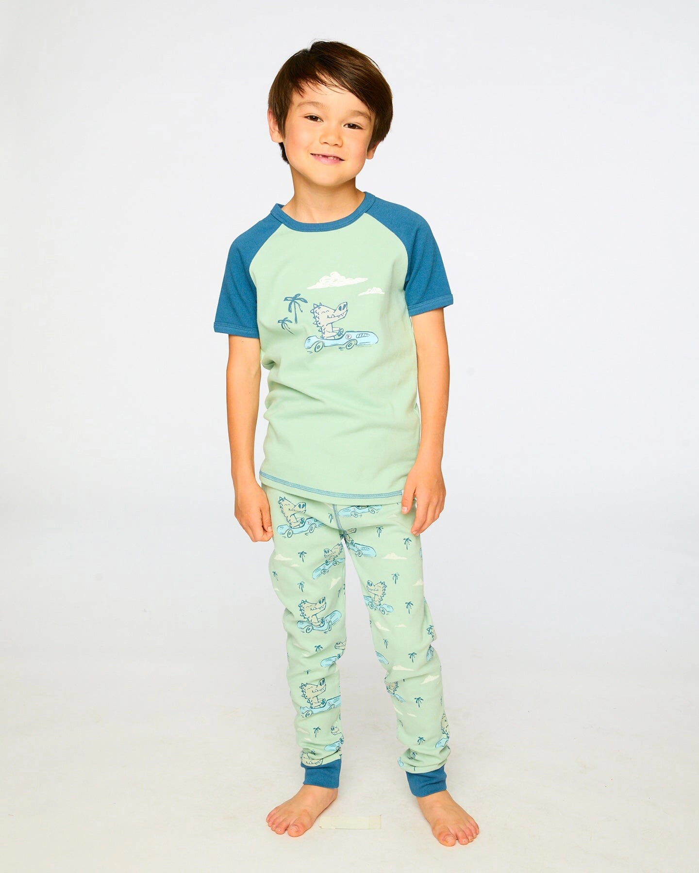 Deux par Boys Organic Cotton Two-Piece Pyjama Set Green Crocodile Print