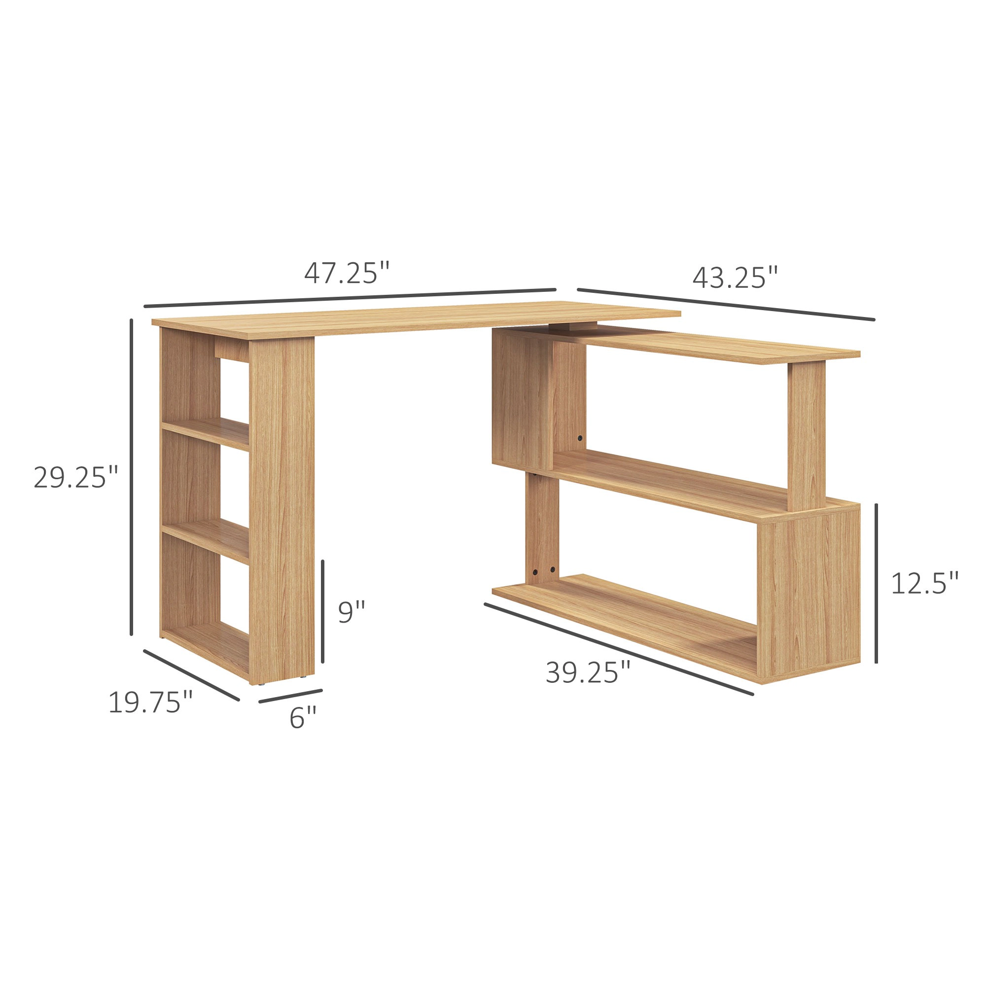 HONGGE 360-Degree Rotating L-Shaped Corner Computer Desk with Storage Shelves and Bookcase