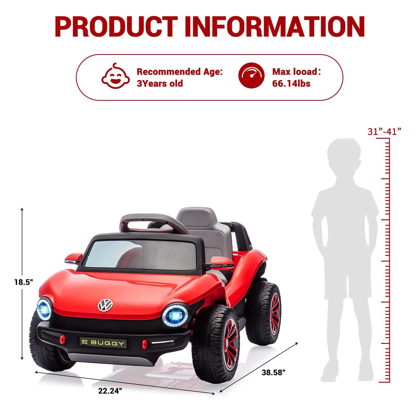 12V Licensed Volkswagen Beetle Ride On Car for Kids, Electric 4 Wheeler with Remote, LED Lights, Music & USB