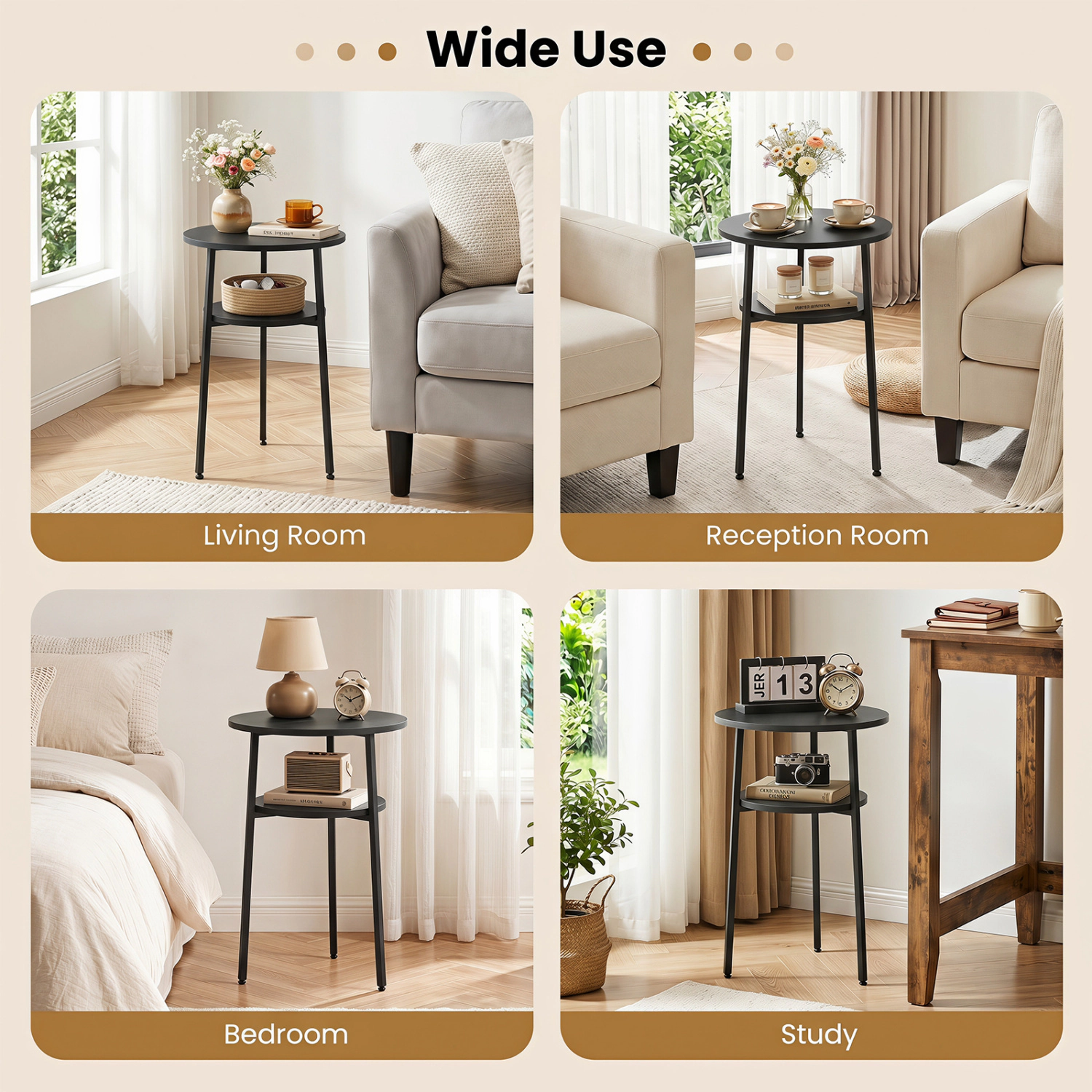 Glintex Round 2-Tier Side Table with Metal Frame and 90-Lb Tabletop
