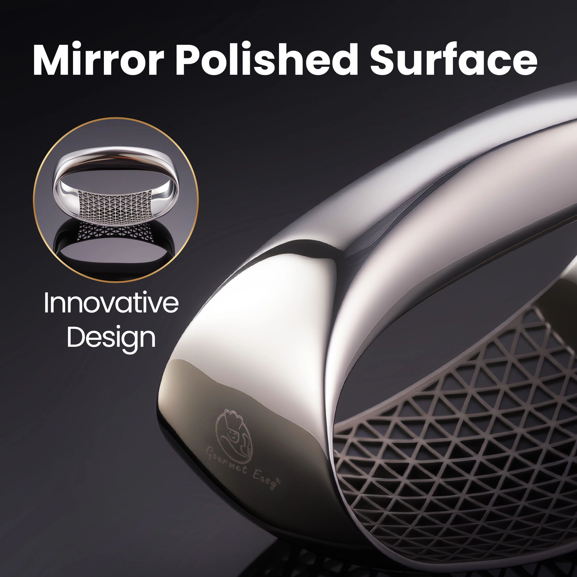 Gourmet Easy Garlic Press Rocker, Stainless Steel Garlic Crusher with Eject Base, Garlic Grinder
