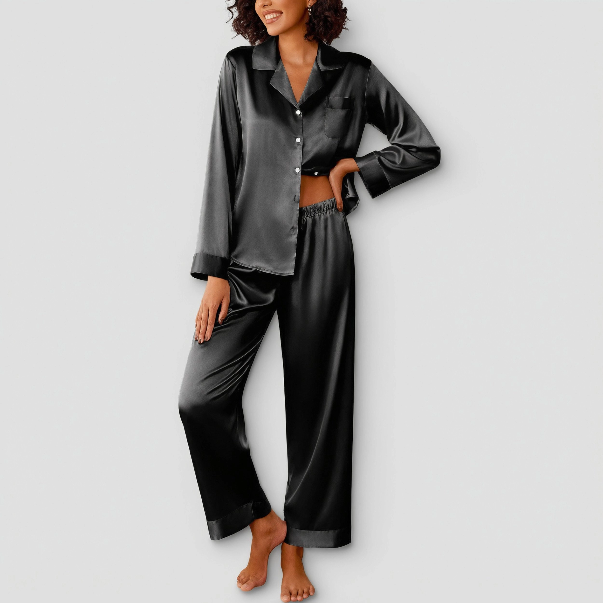 Ekouaer Womens Silk Satin Pajama Sets Two Piece Pajamas Set Long Sleeve Top and Pants Stripe