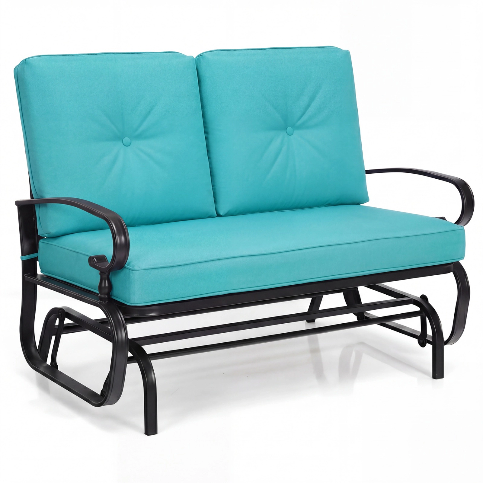 SUGIFT 2-Seat Outdoor Steel Swing Glider Chair with Cushions 440-Lb Capacity Beige Blue Gray Navy
