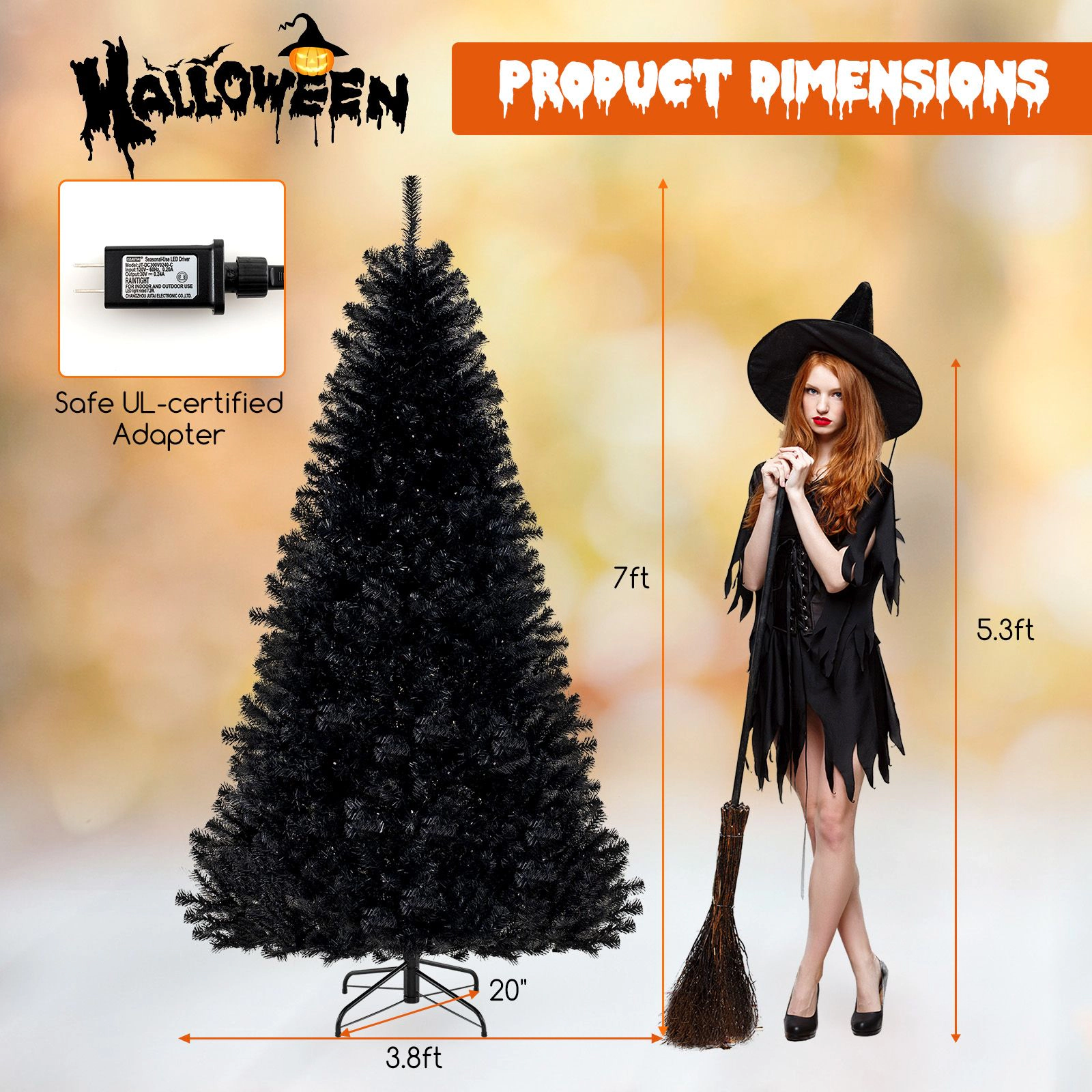 SlickBlue Black Halloween Tree with LED Lights and Spooky Sound Effects