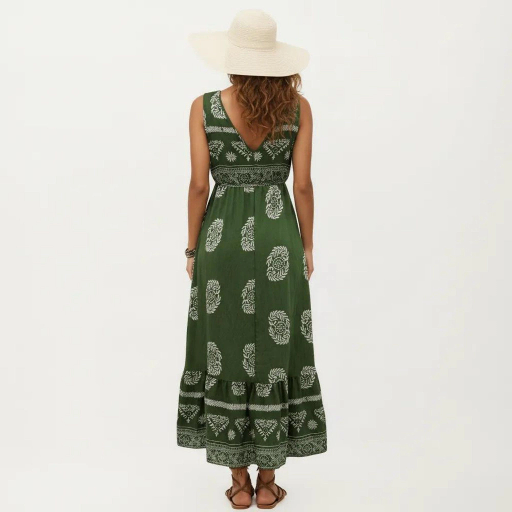 Anna-Kaci Womens Sleeveless V-Neck Bohemian Tiered Maxi Dress