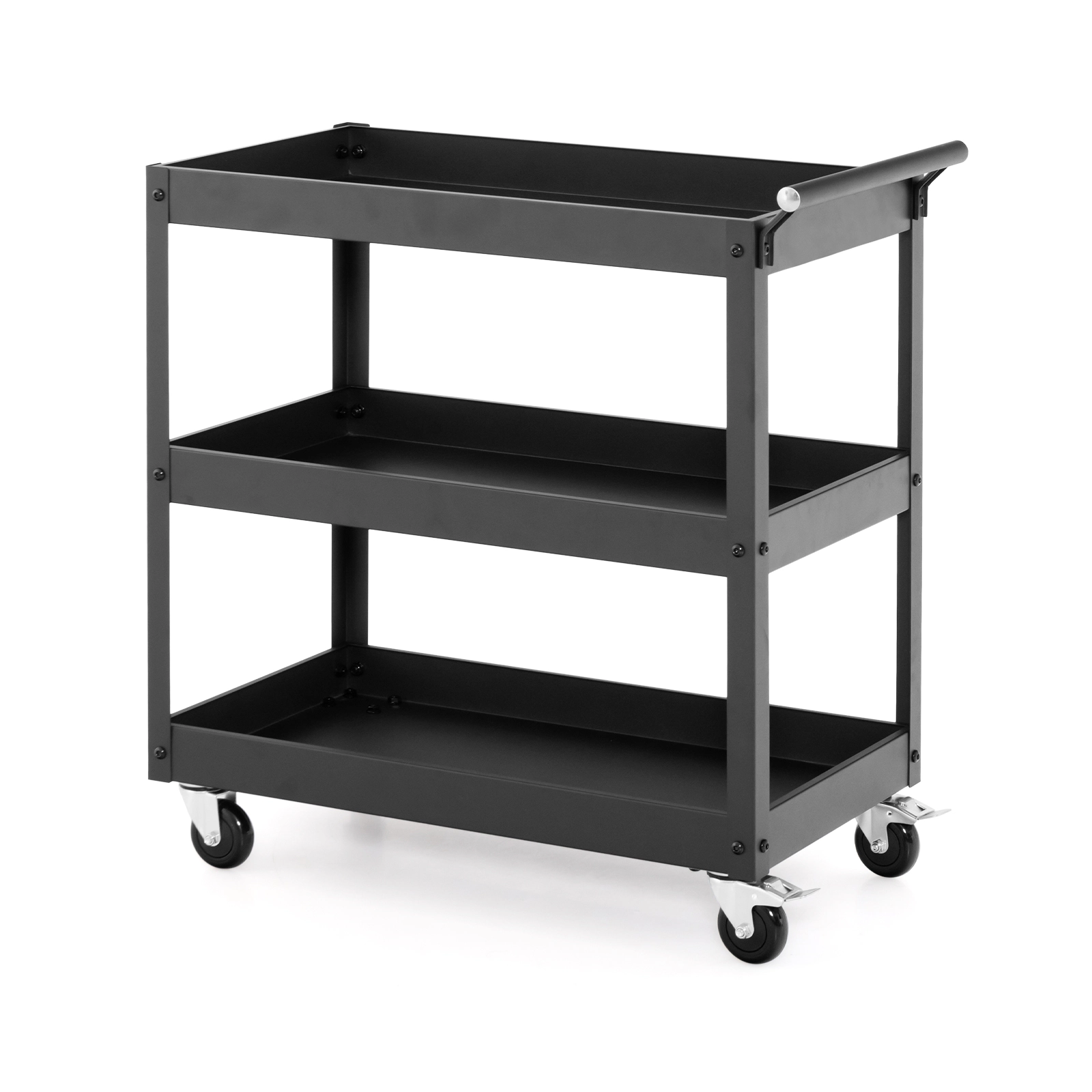 SUGIFT 3-Tier Rolling Utility Cart with Handle and 360° Wheels 110-lb Capacity per Tier Black/Red