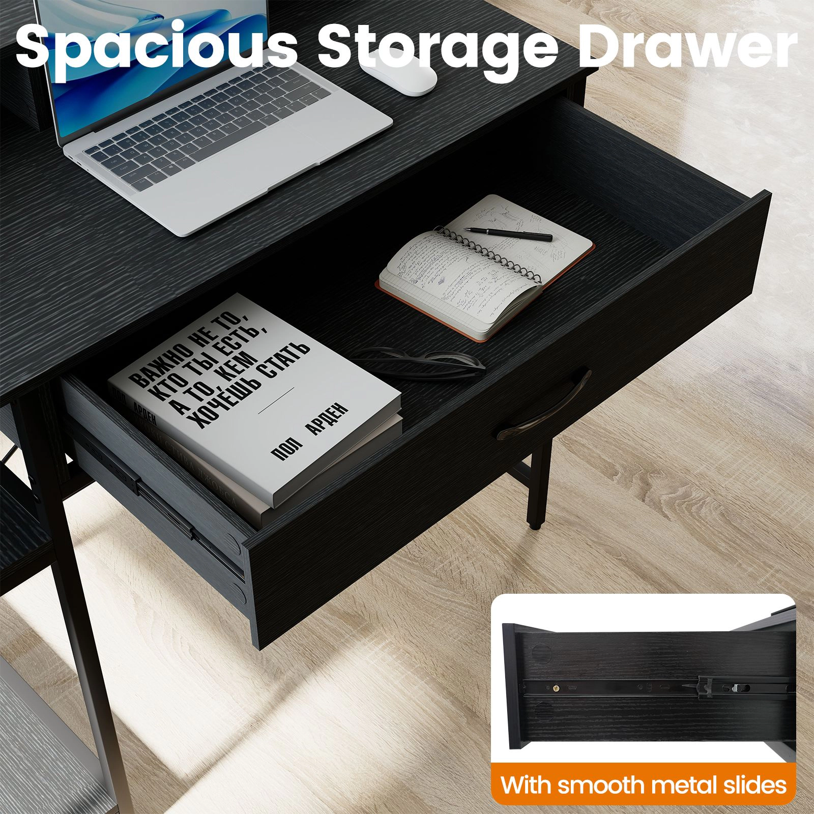 SlickBlue Rustic Computer Desk with Power Strip & Storage Hutch