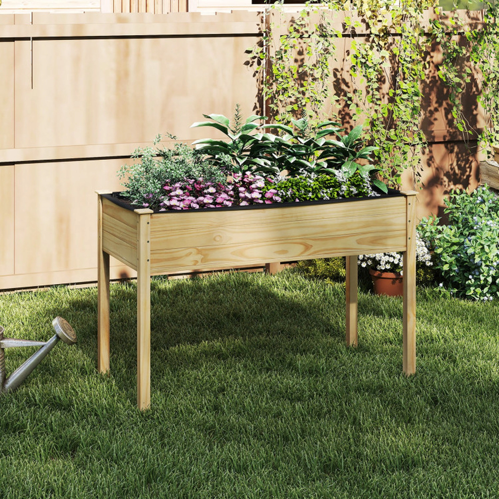 SUGIFT 47-in Wooden Raised Vegetable Garden Bed Elevated Planter 220-lb Capacity 30-in Tall Natural Gray 1-Pc Fir Wood