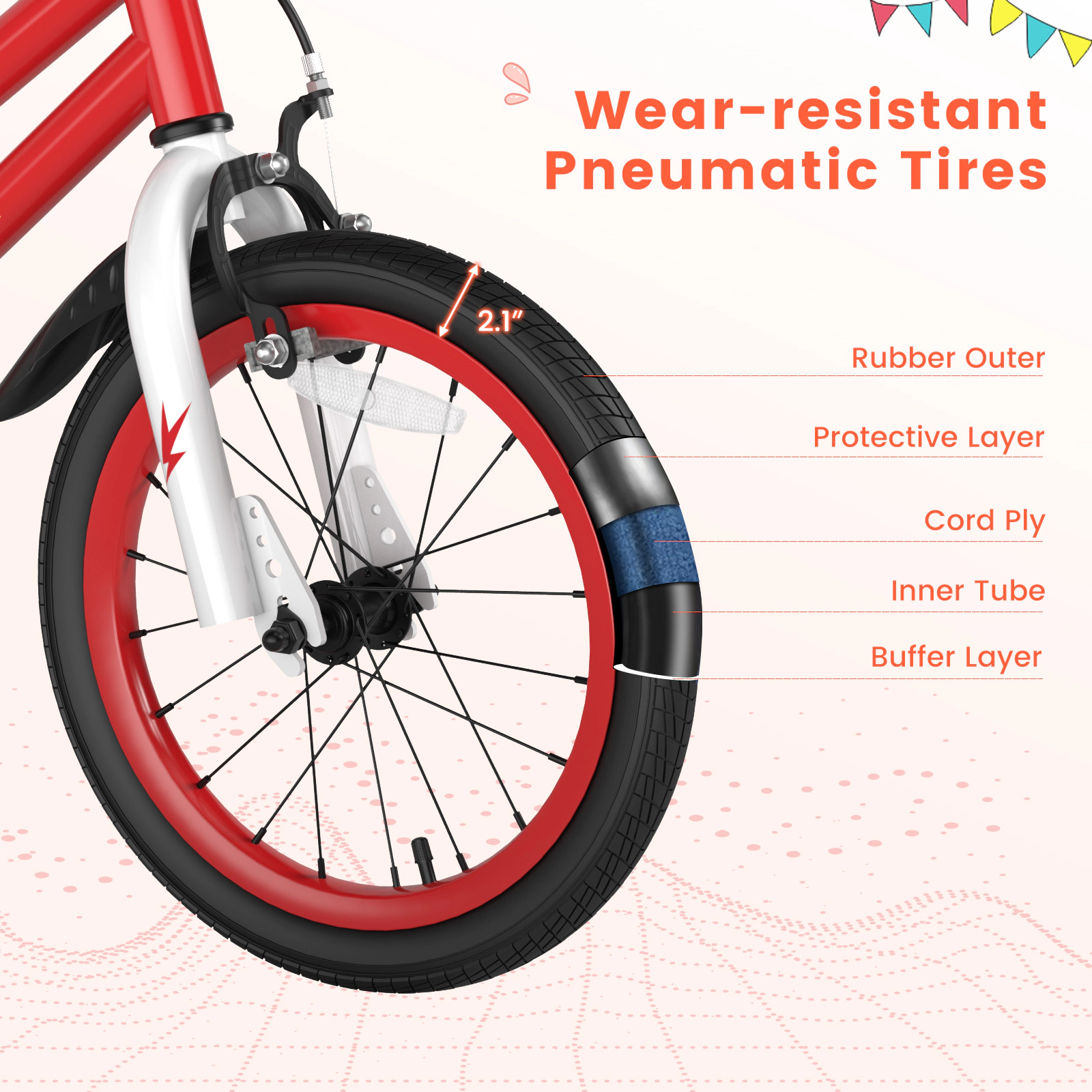 16-in Kids Bike Removable Training Wheels Ages 4-7 Carbon Steel Bicycle Hand Brake Coaster Brake Front Basket