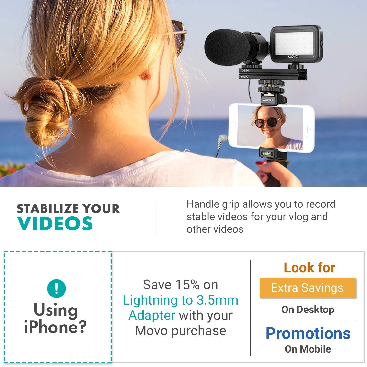Movo Vlog Kit V7 - YouTube Starter Kit with Grip Stereo Microphone Light and Wireless Remote