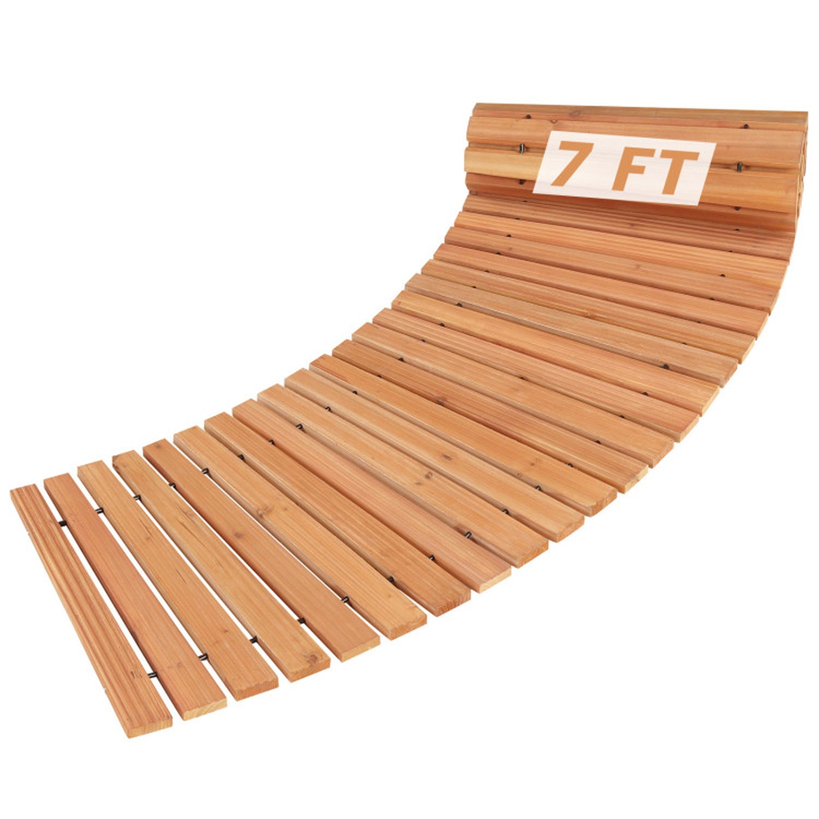 SUGIFT 7-ft Natural Fir Wood Roll-Up Garden Pathway with Anti-Slip Textured Surface and 17-in Width