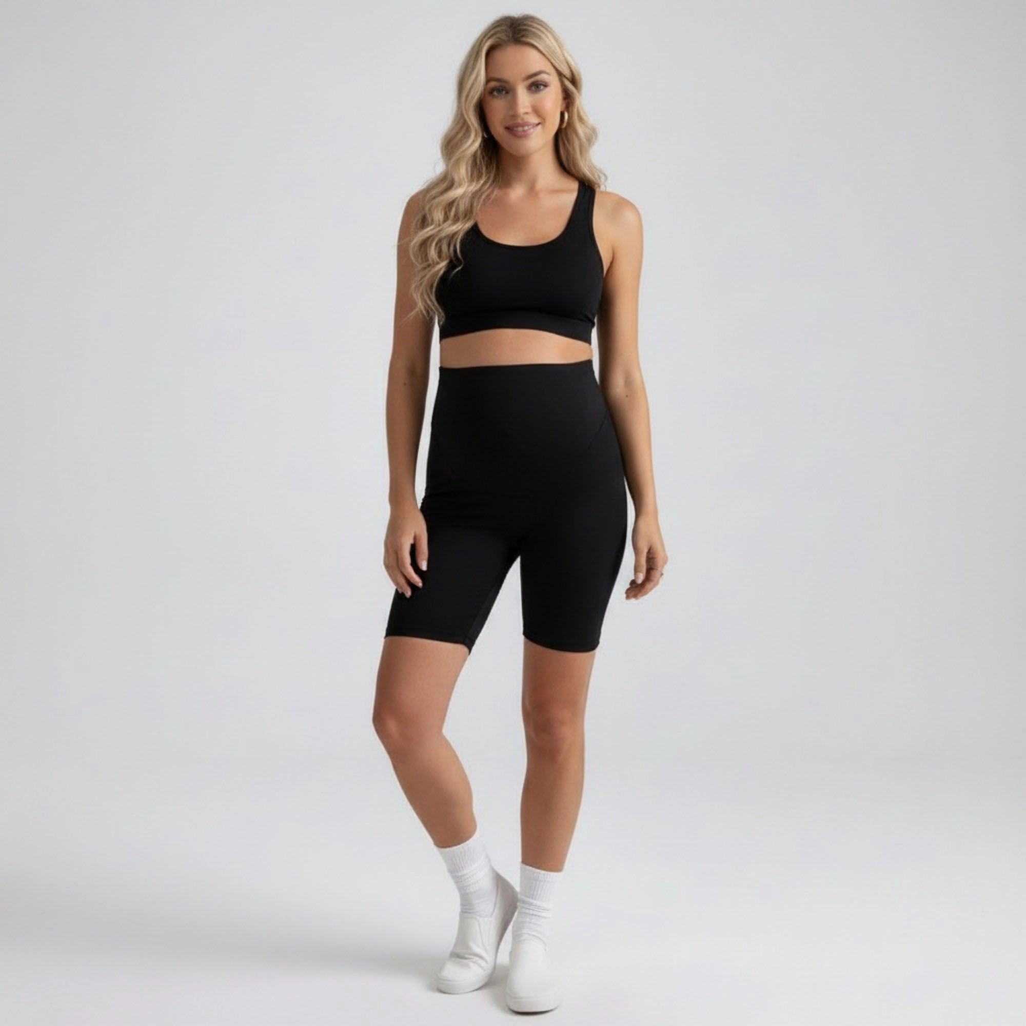 Anna-Kaci Women's High Waist Maternity Bike Shorts with Over Belly Panel Stretch Fitted Activewear