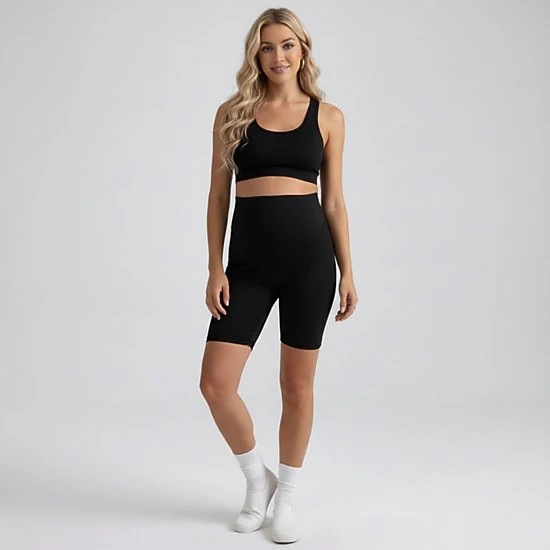 Anna-Kaci Women's High Waist Maternity Bike Shorts with Over Belly Panel Stretch Fitted Activewear Shorts