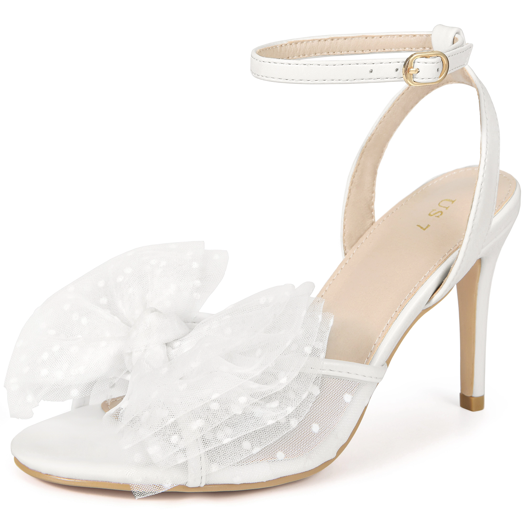 BLISSFUL STEP Women's Wedding Bow Open Toe Slingback Stiletto Heel Sandals