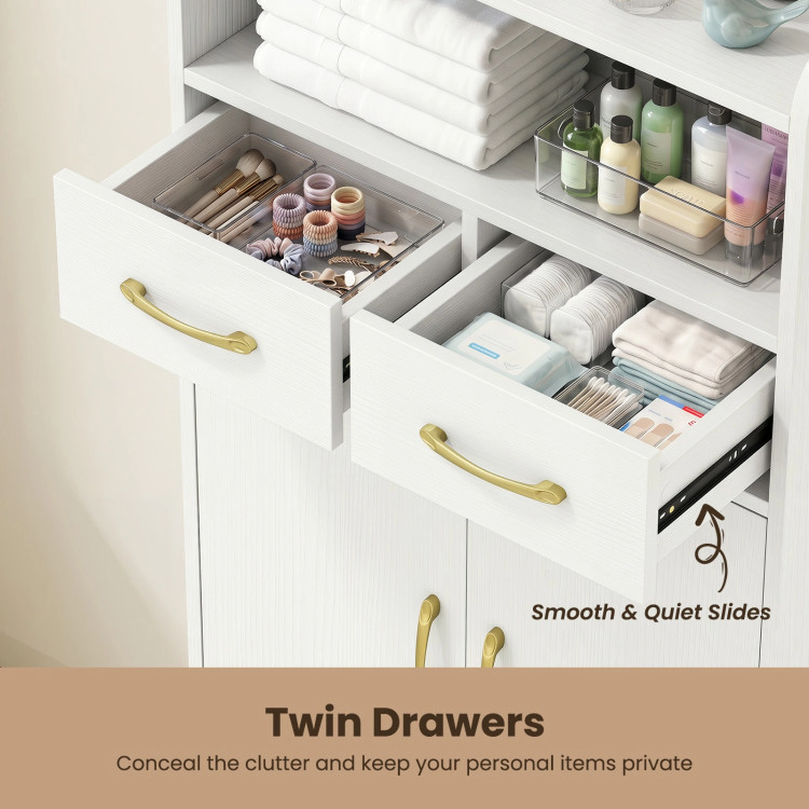 SUGIFT White 44-lb Countertop Freestanding Bathroom Floor Storage Cabinet with 2 Drawers 2 Doors and Adjustable Shelf