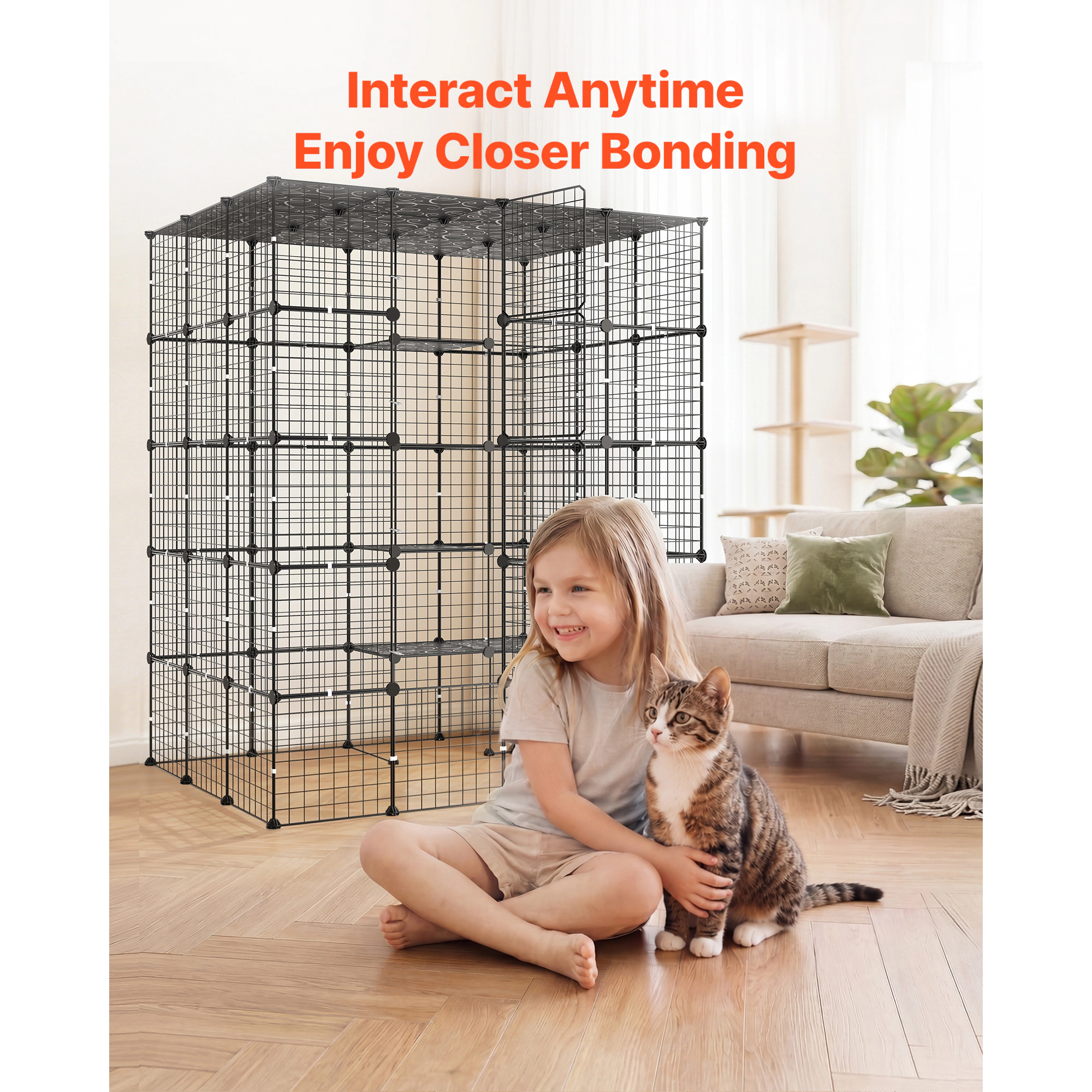 HONGGE Cat Cage Large DIY Cat Playpen Indoor Enclosure Detachable Metal Wire Kennel Crate with Exercise Place for Cats
