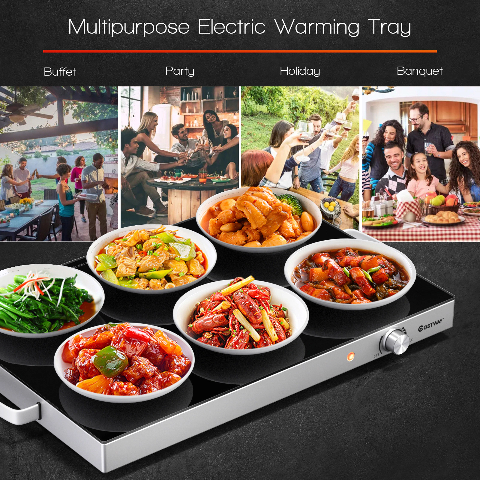 LJG 22 x 14 Inch Electric Warming Tray Hot Plate Dish Warmer with Adjustable Temperature