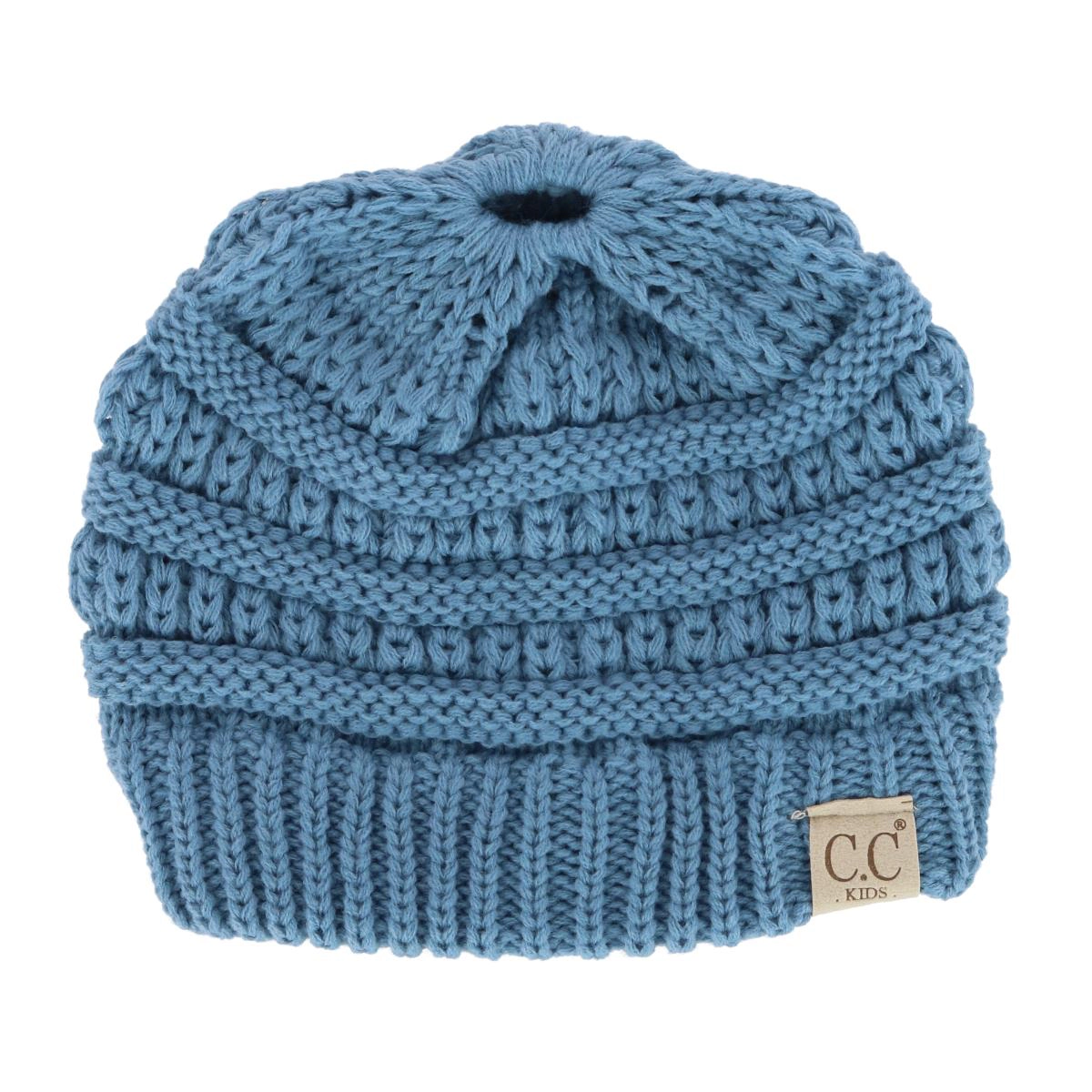 C.C Girl's One Size (2-5) Pony Tail Solid Cable Knit Winter Beanie
