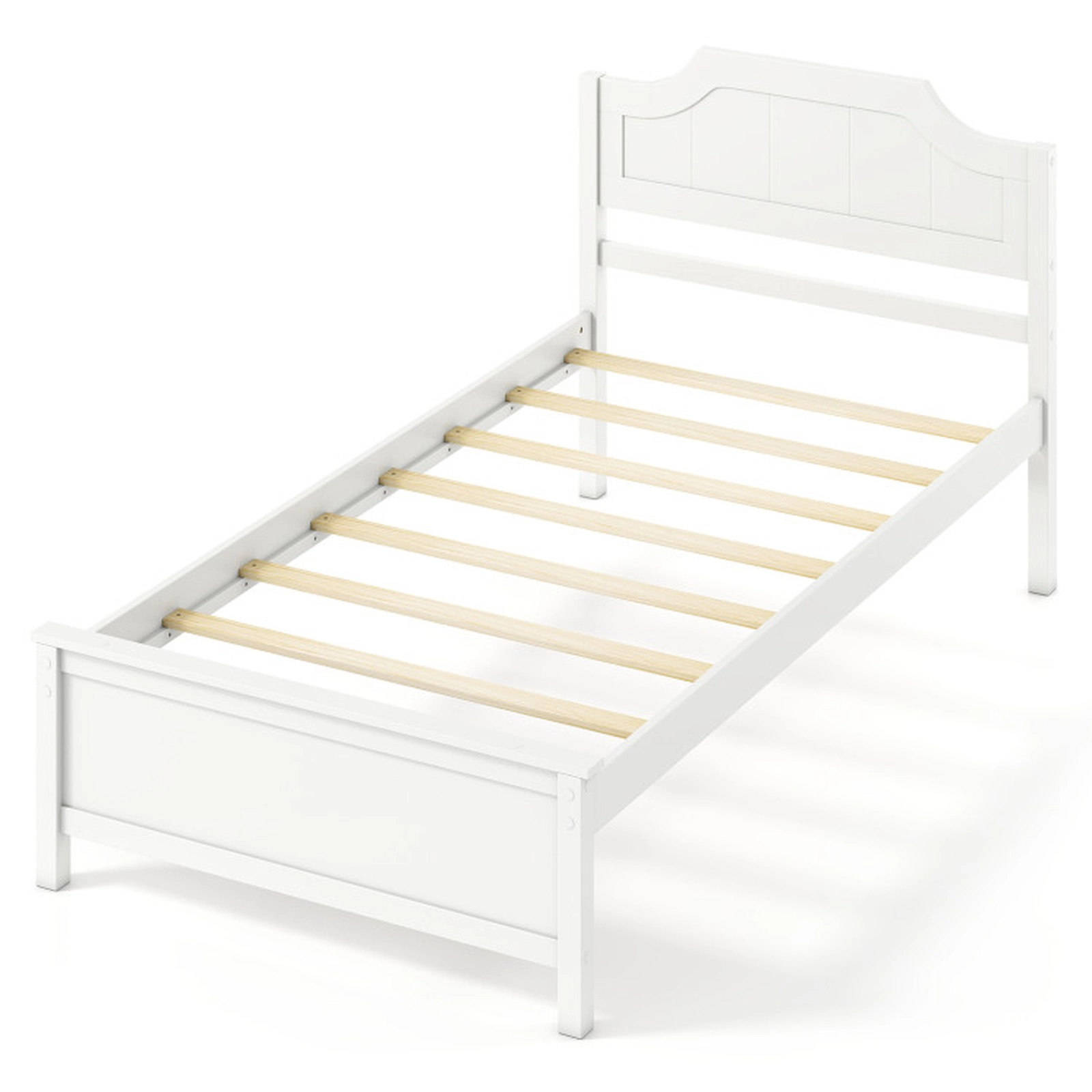 SUGIFT Twin Size Solid Pine Wood Panel Headboard Platform Bed Frame 79.5-in x 43-in x 39-in 350-lb Capacity White