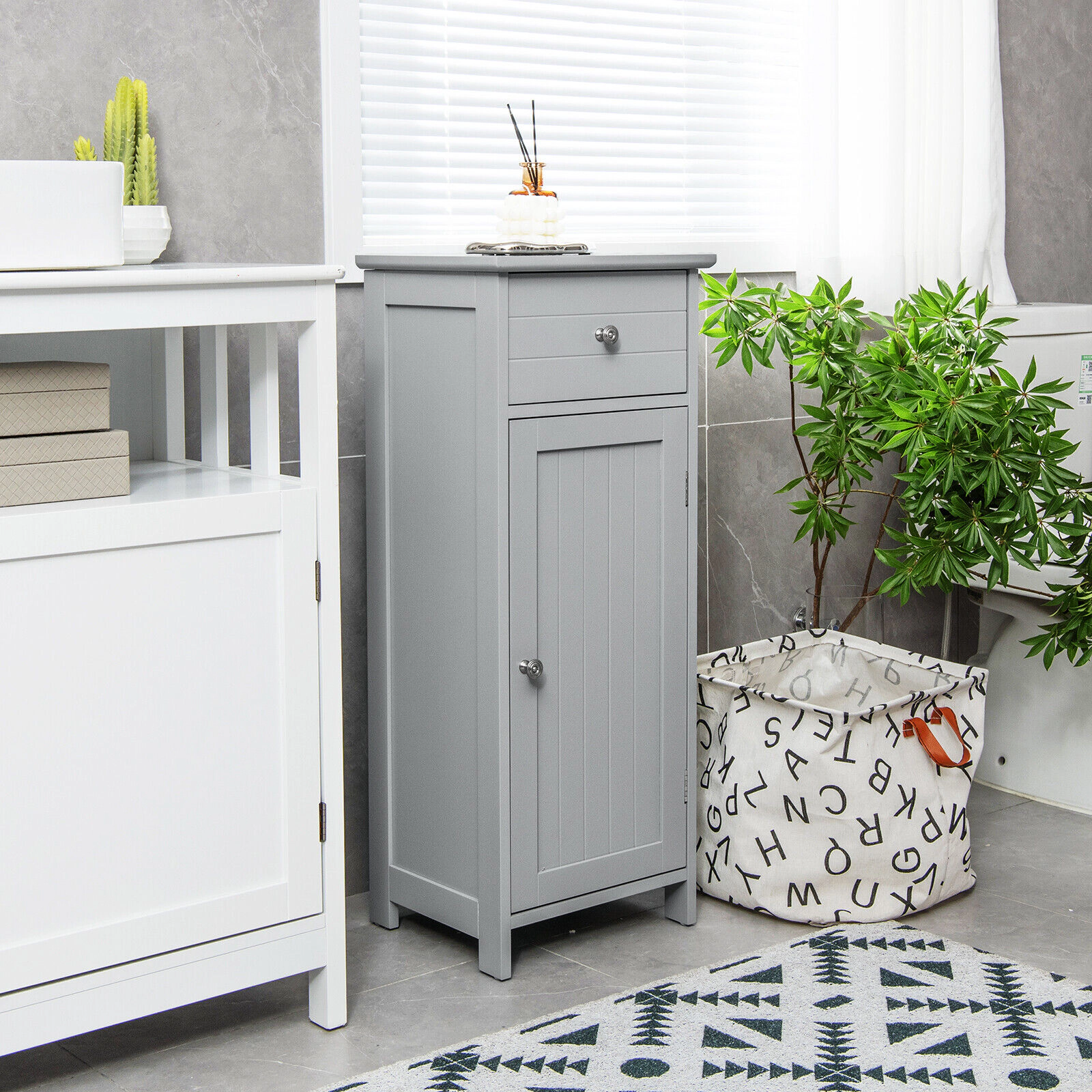 Glintex Wooden Bathroom Cabinet with Drawer 2 Shelves and Anti-Slip Foot Pads