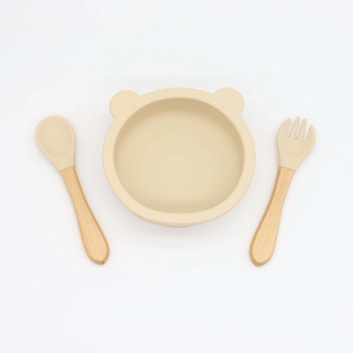 MyKids-USA Baby Bear Shape Food Training Silicone Bowl With Spoon Tableware