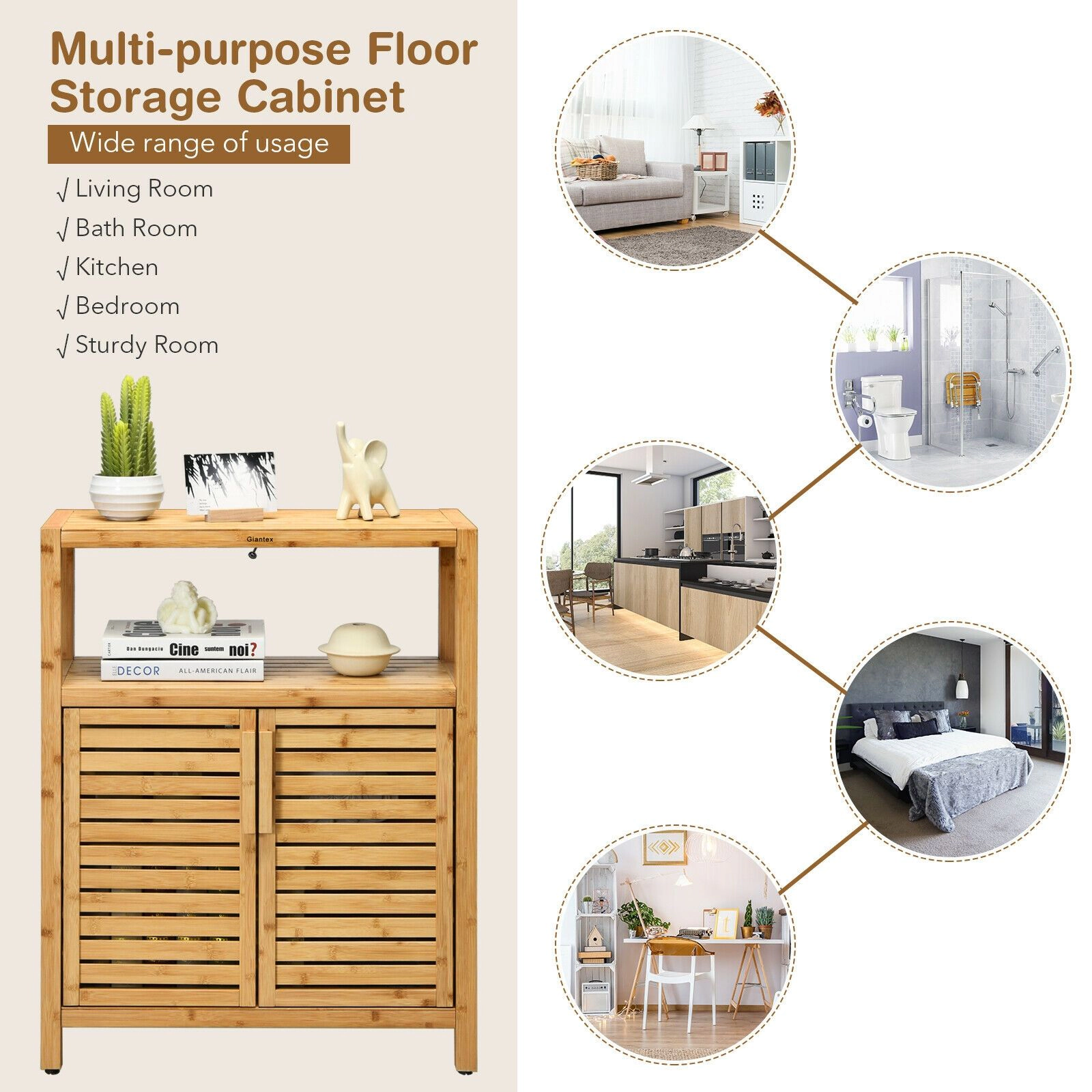SlickBlue 2-Door Bathroom Storage Cabinet with Open Shelf