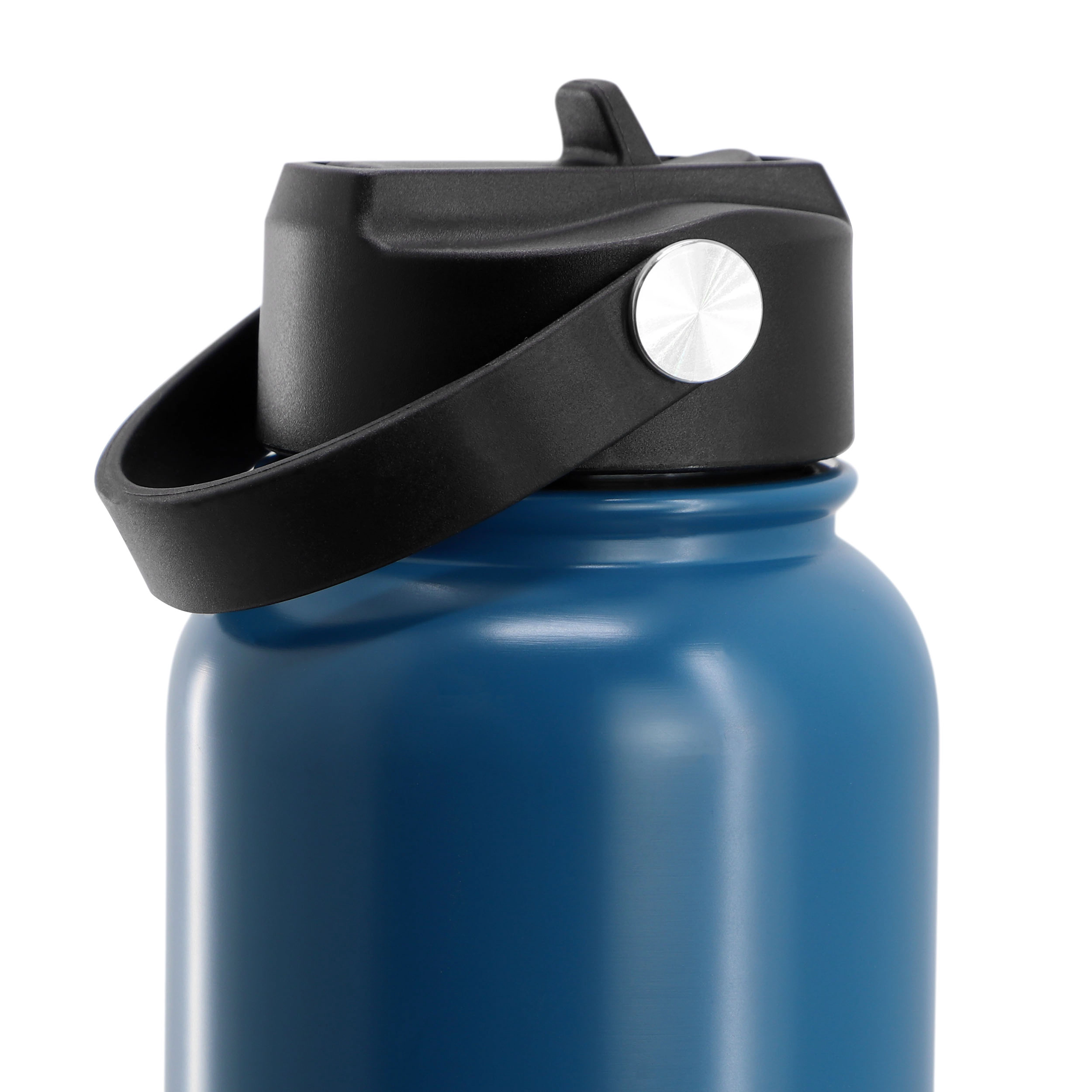 Gibson Home Marina 38 Ounce Double Wall Stainless Steel Thermal Bottle with Lid and Straw in Matte Blue