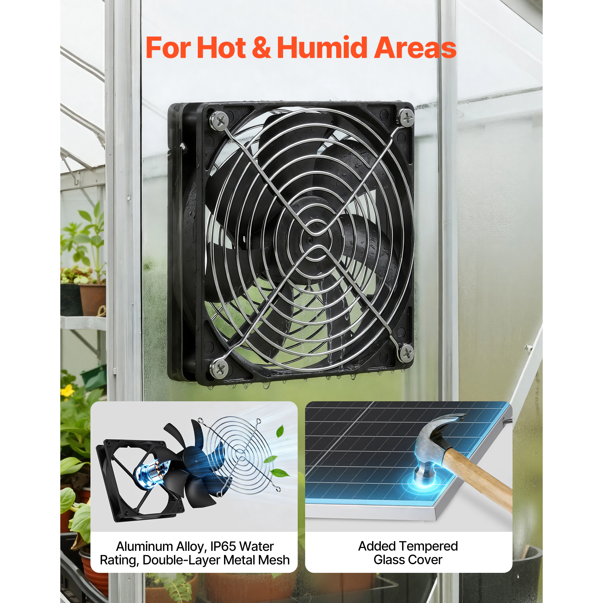 HONGGE Solar Powered Fan Panel with Adjustable Angle -Speed Fast Air Exchange for Greenhouse Grow
