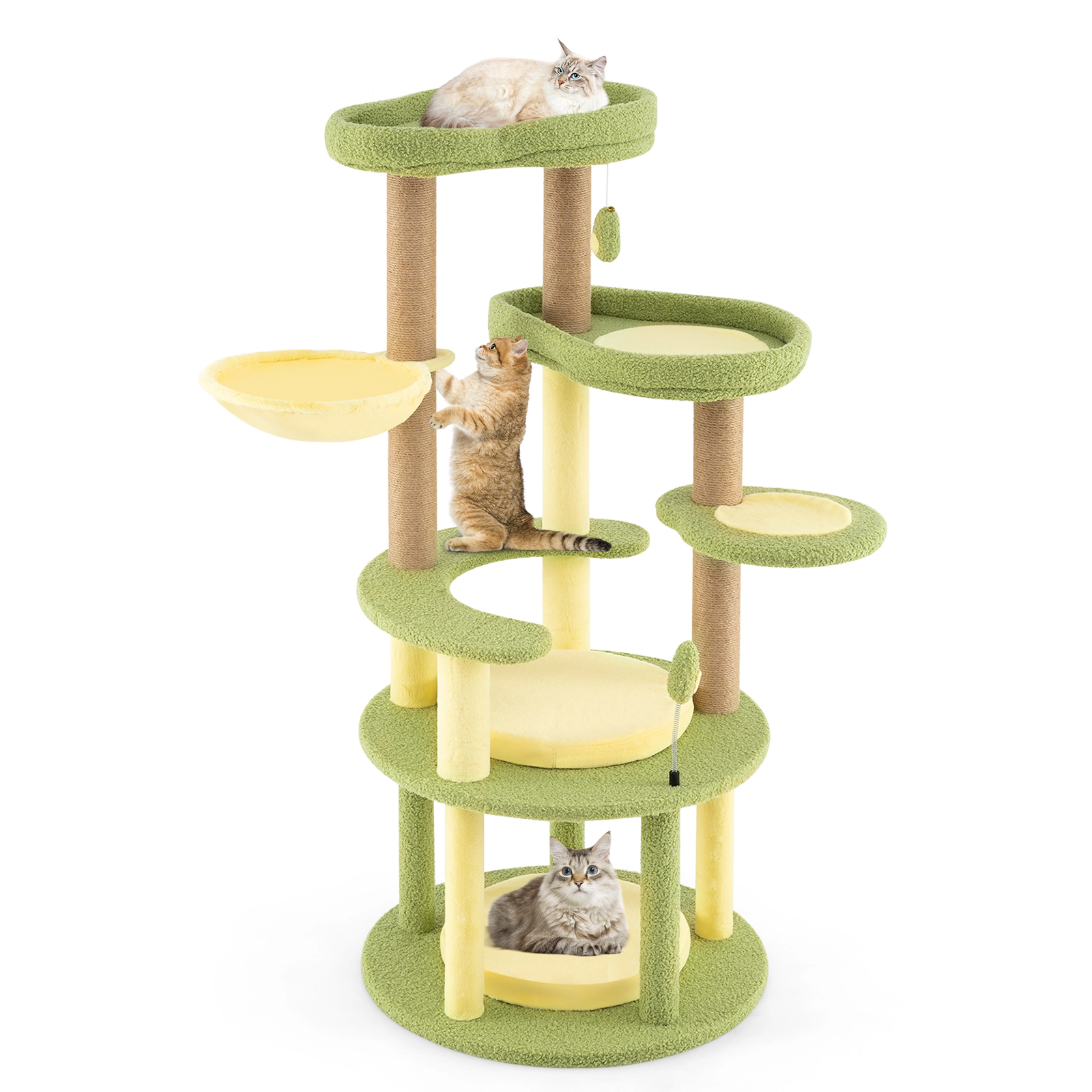 Glintex 51-Inch Avocado-Themed Cat Tower with Rotatable Basket and Jute Posts, Multicolor