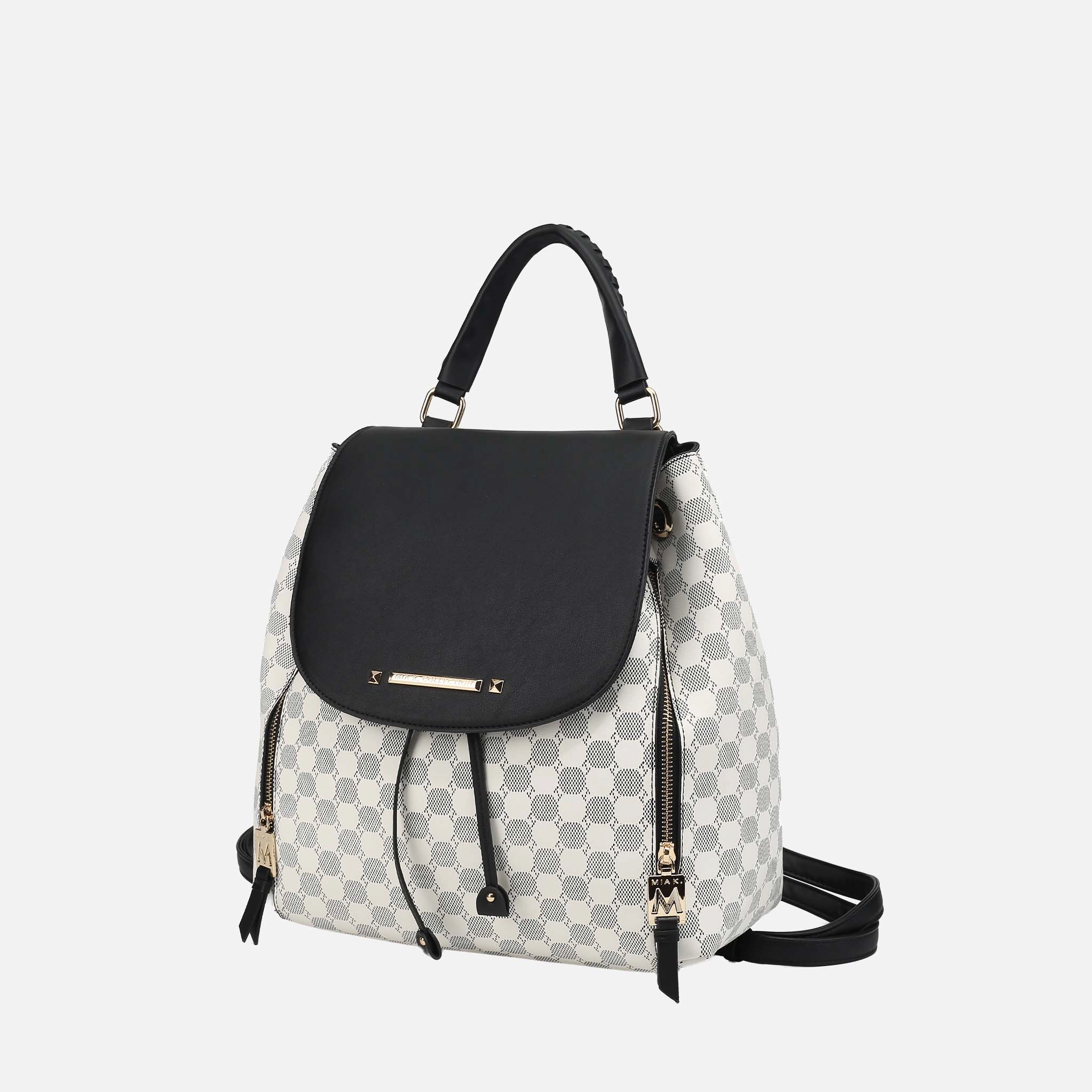 Mia K Collection Kimberly Vegan Leather Backpack, Circular Print, Gold Hardware