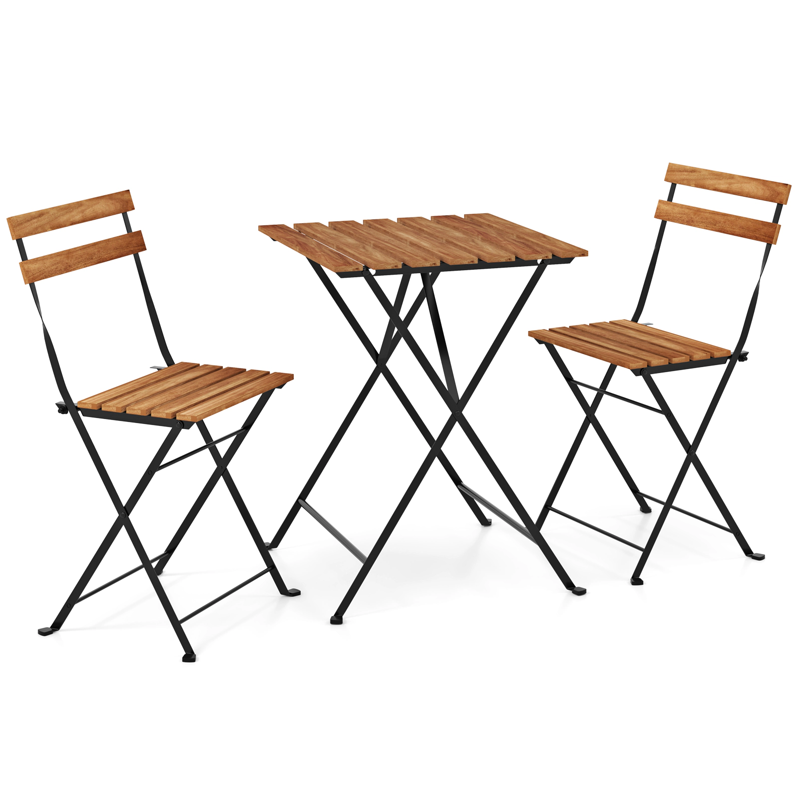 SUGIFT Folding Bistro Dining Set with Slatted Seat and Tabletop 330-lb Chair Capacity 165-lb Table Capacity Brown