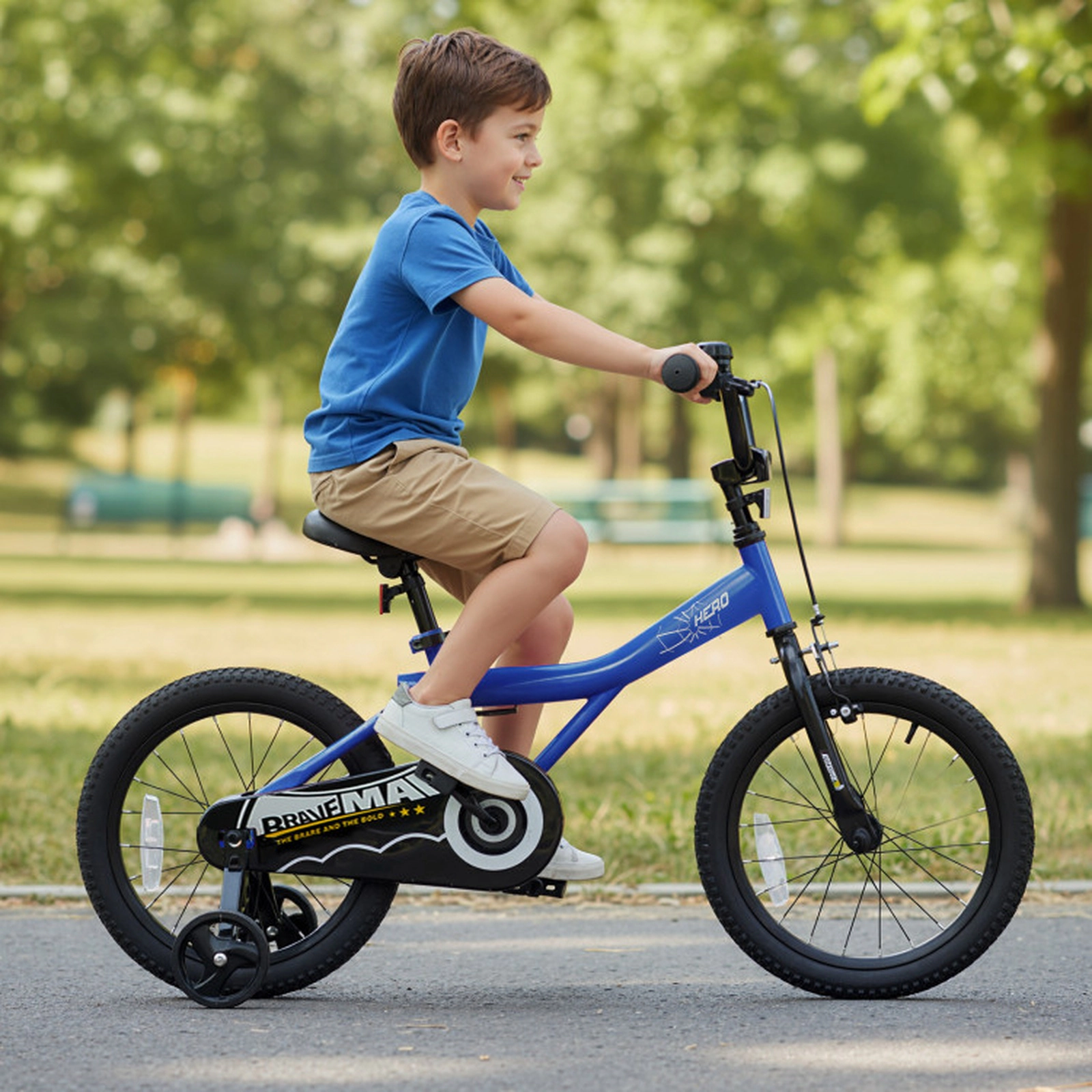 SUGIFT 16-in Navy Kids Bike with Removable Training Wheels Padded Saddle and Enclosed Chain Guard