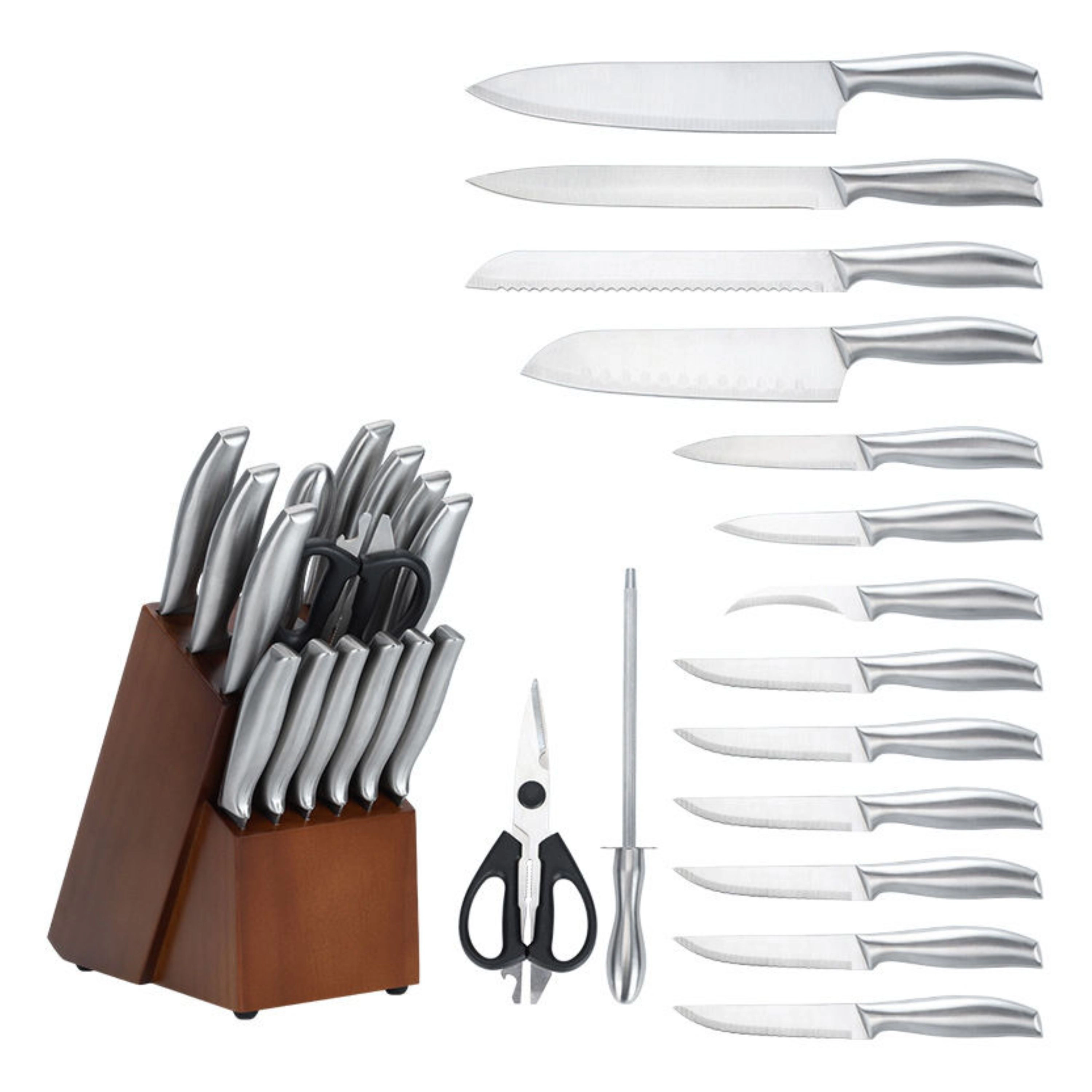 Kitcheniva 16-Piece Stainless Steel Knife Set With Wood Block & Hollow Handle